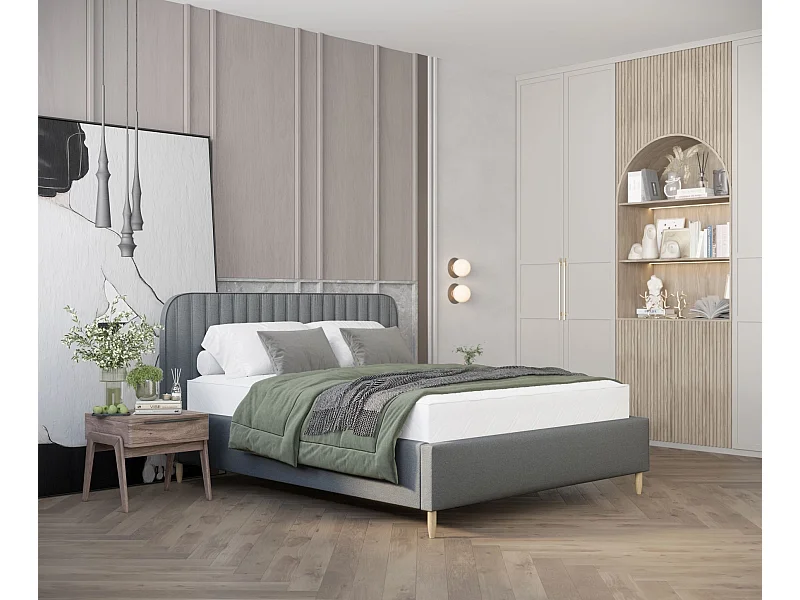 Lit coffre Noto - 140 x 200 cm - toile tissée - gris