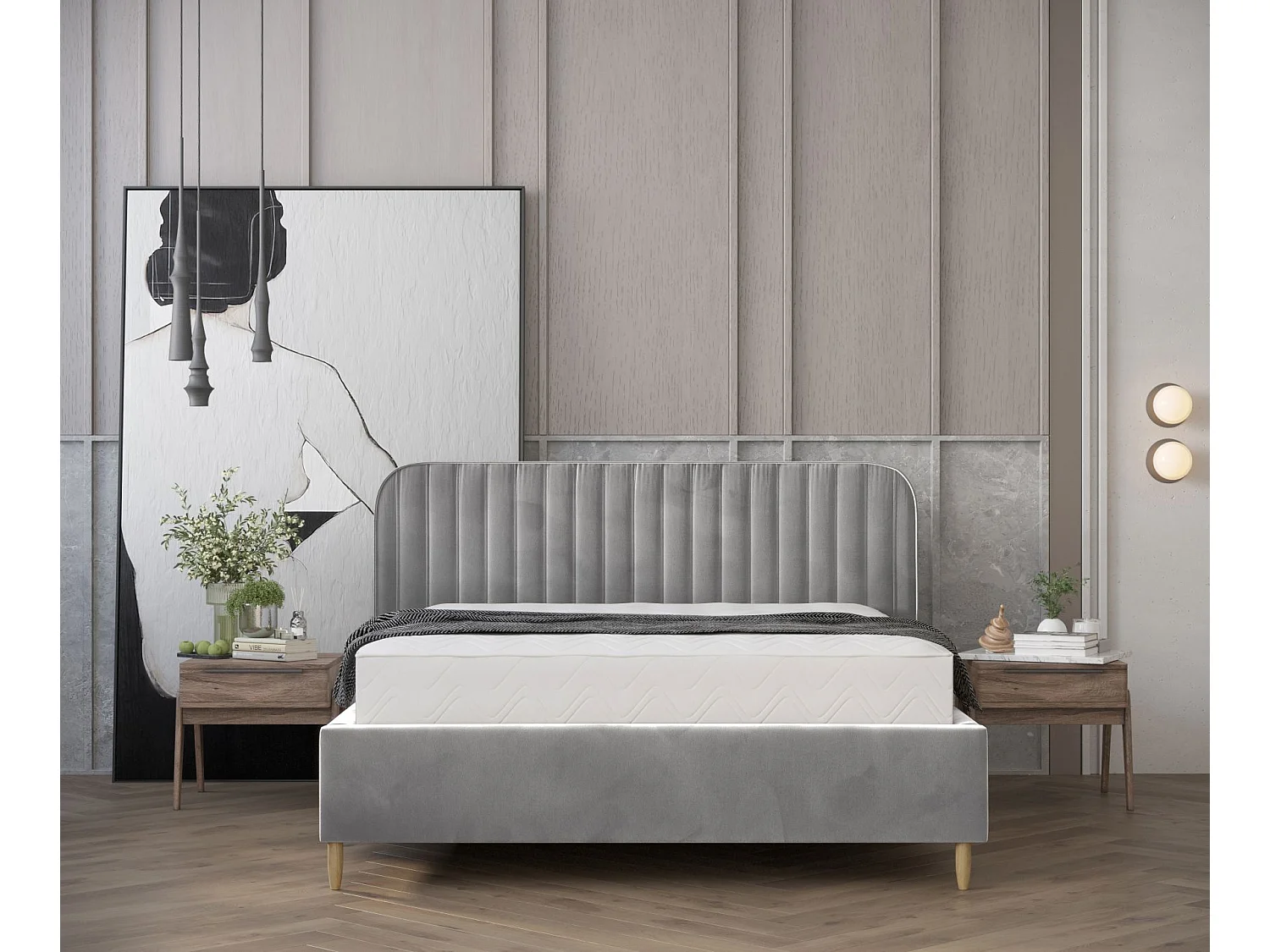 Gestoffeerd bed van velvet stof Noto - 180x200 cm -grijs