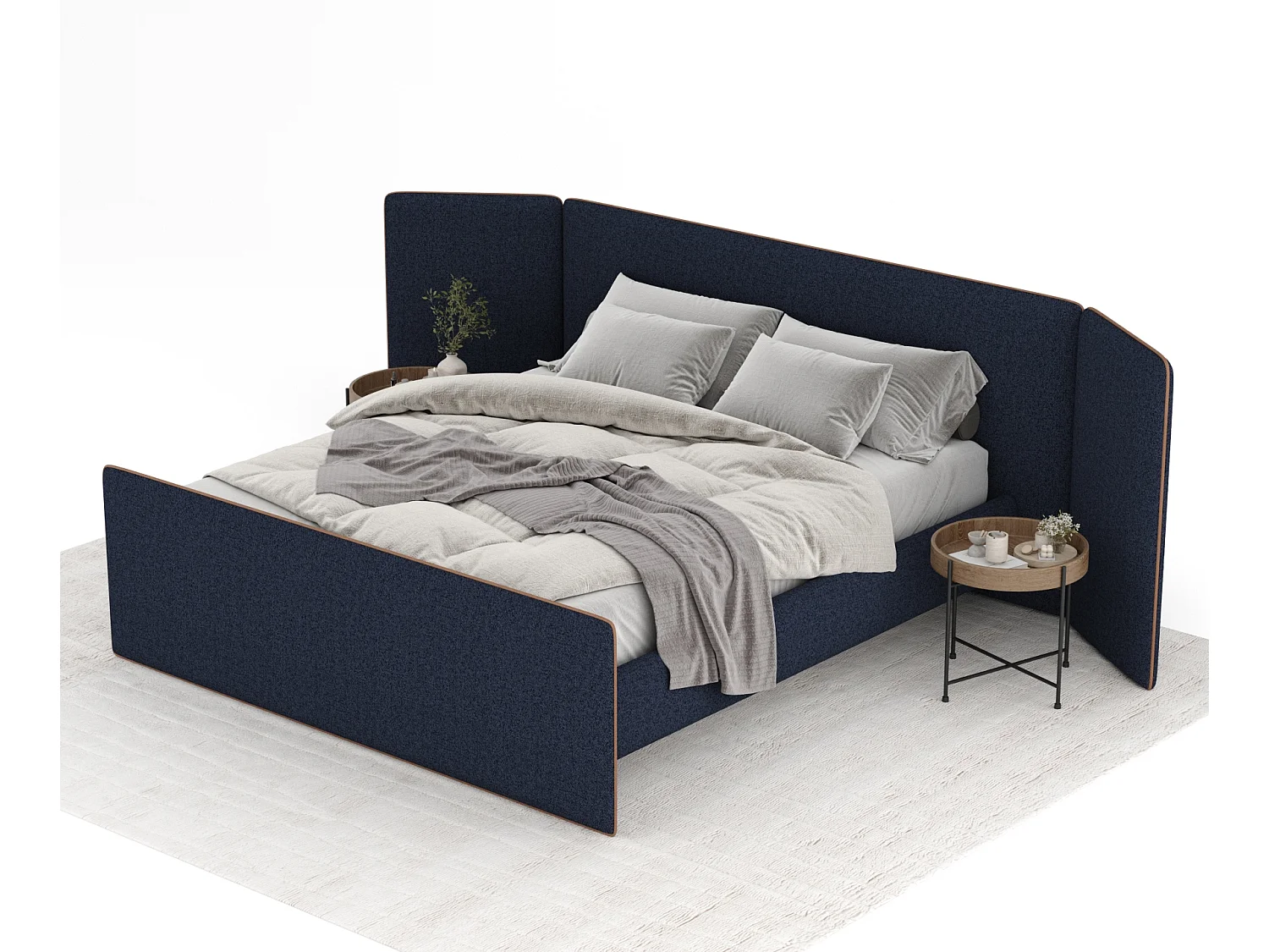 Lit coffre Tokyo - 180 x 200 cm - toile tissée - bleu marine