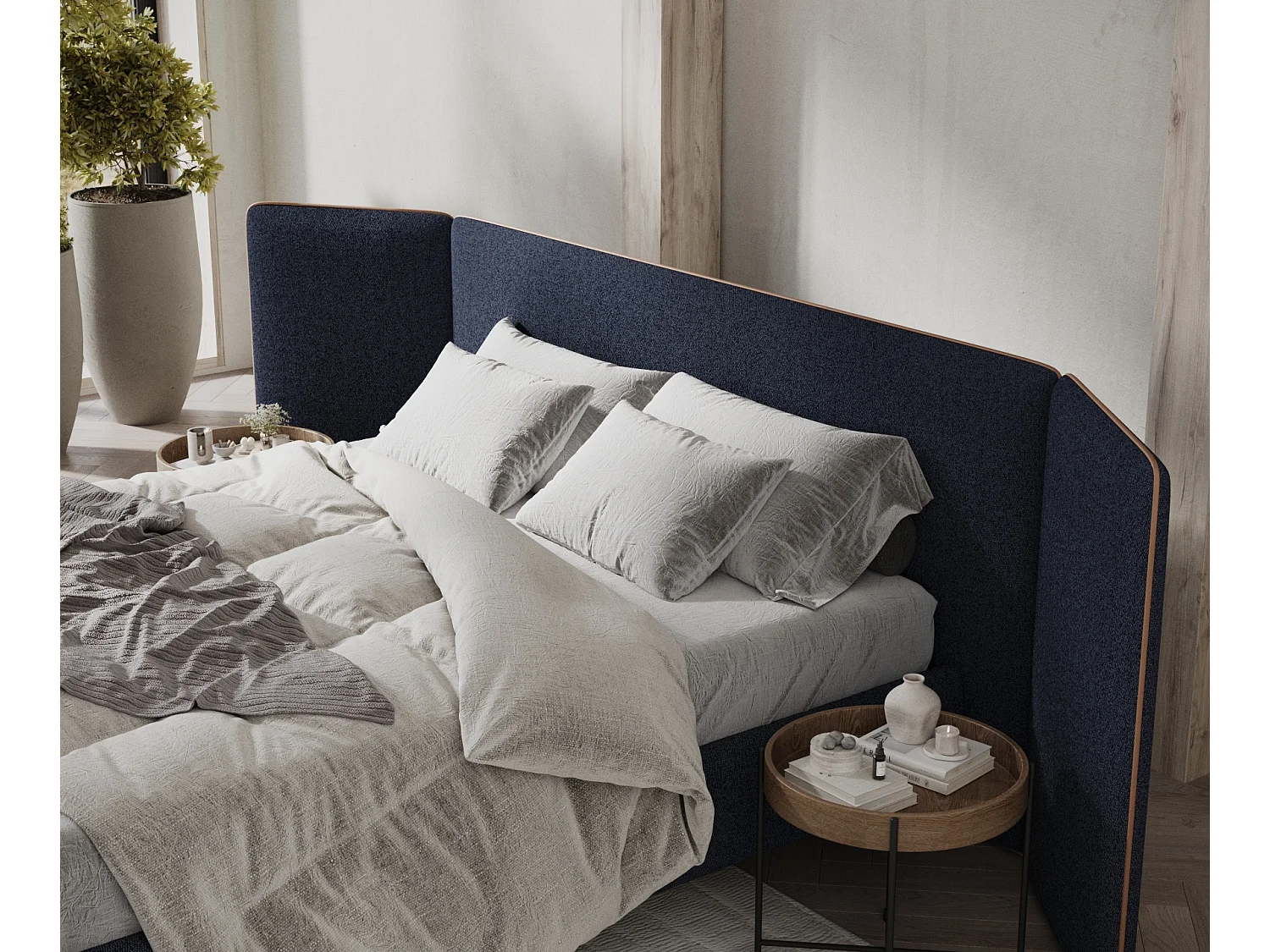 Lit coffre Tokyo - 180 x 200 cm - toile tissée - bleu marine