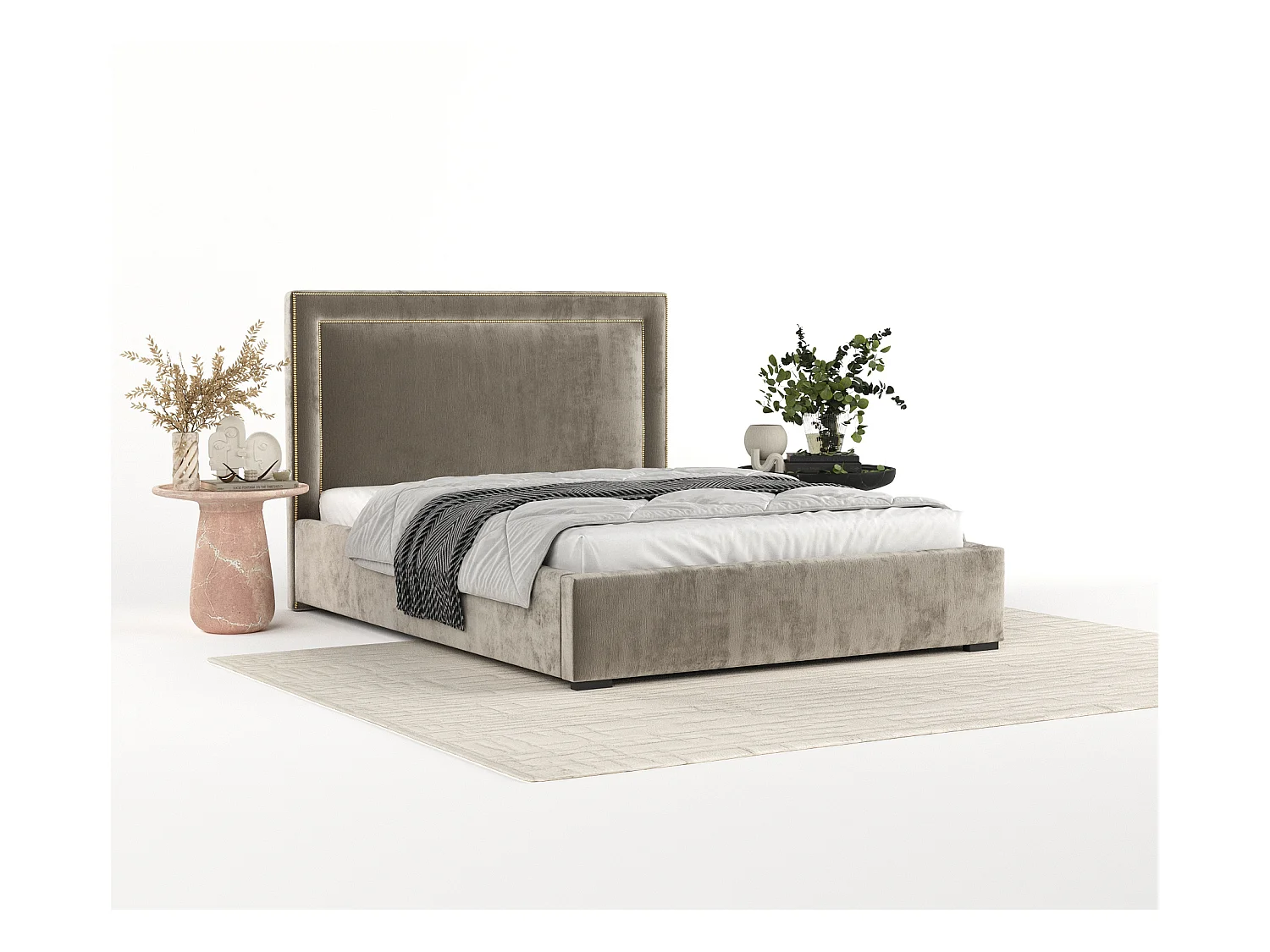 Lit coffre Como - 120 x 200 cm - chenille - beige