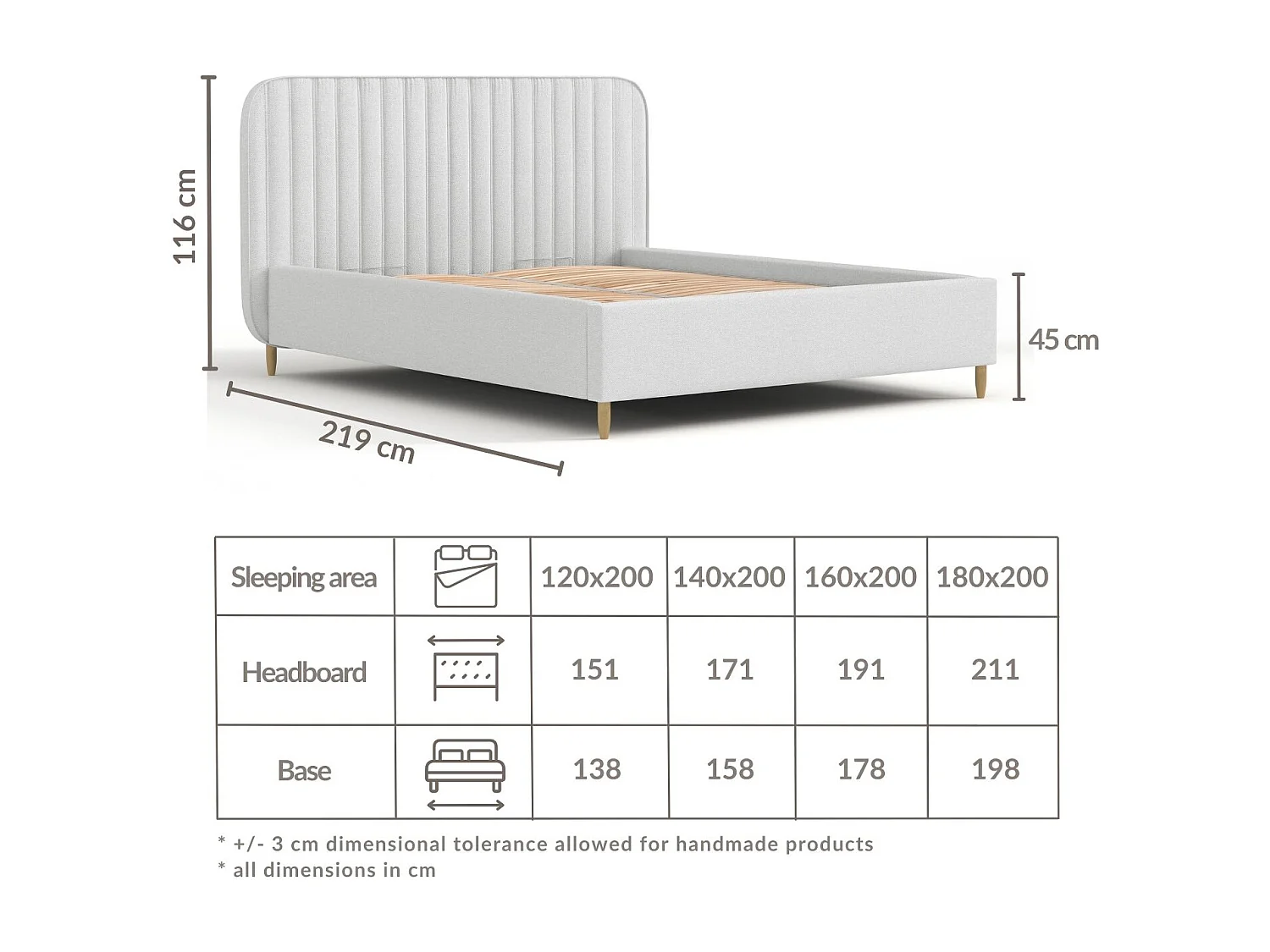 Polsterbett Noto - 140 x 200 cm - Webstoff - creme