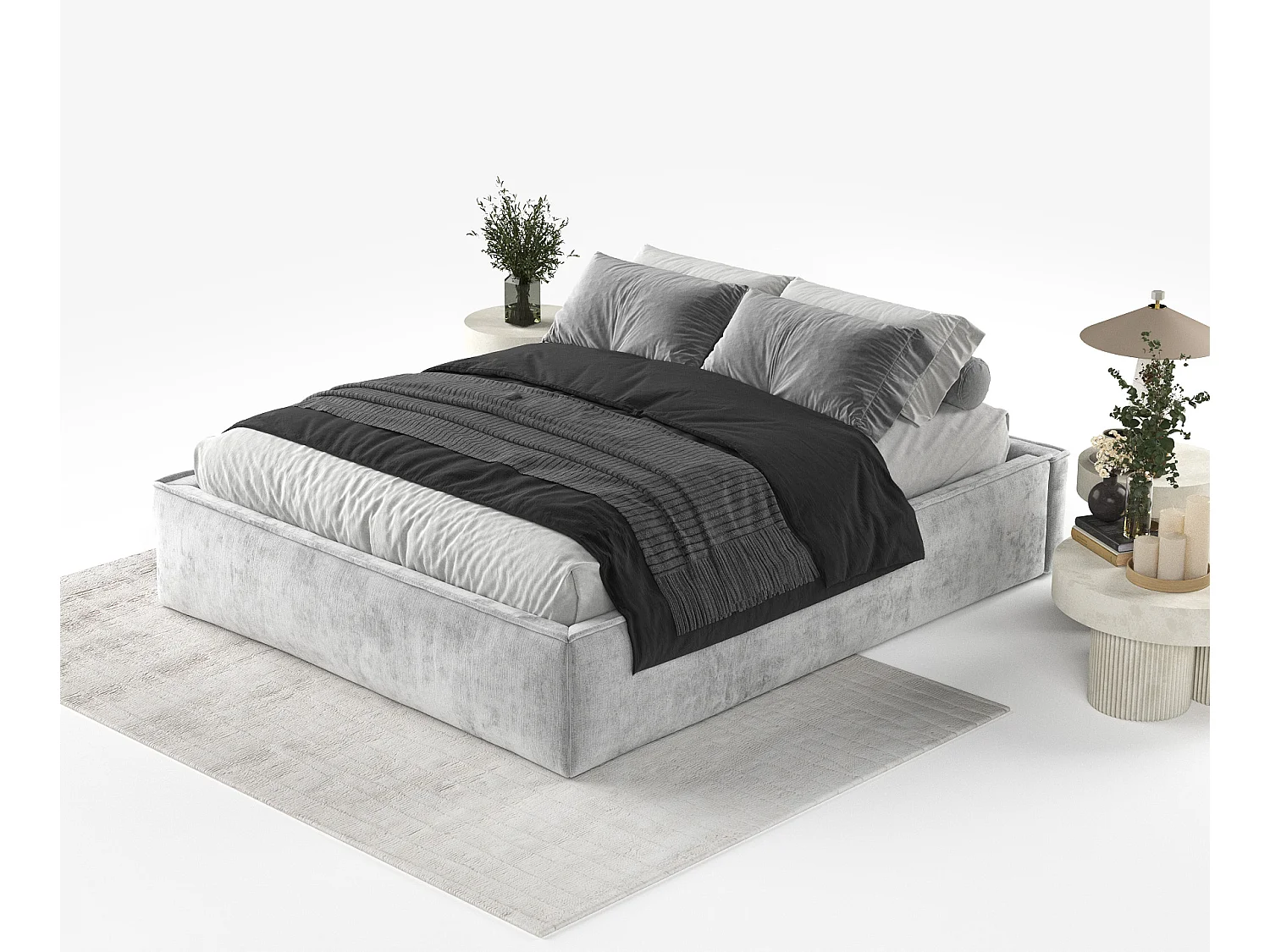 Lit coffre Alvar - 160 x 200 cm - chenille - gris clair