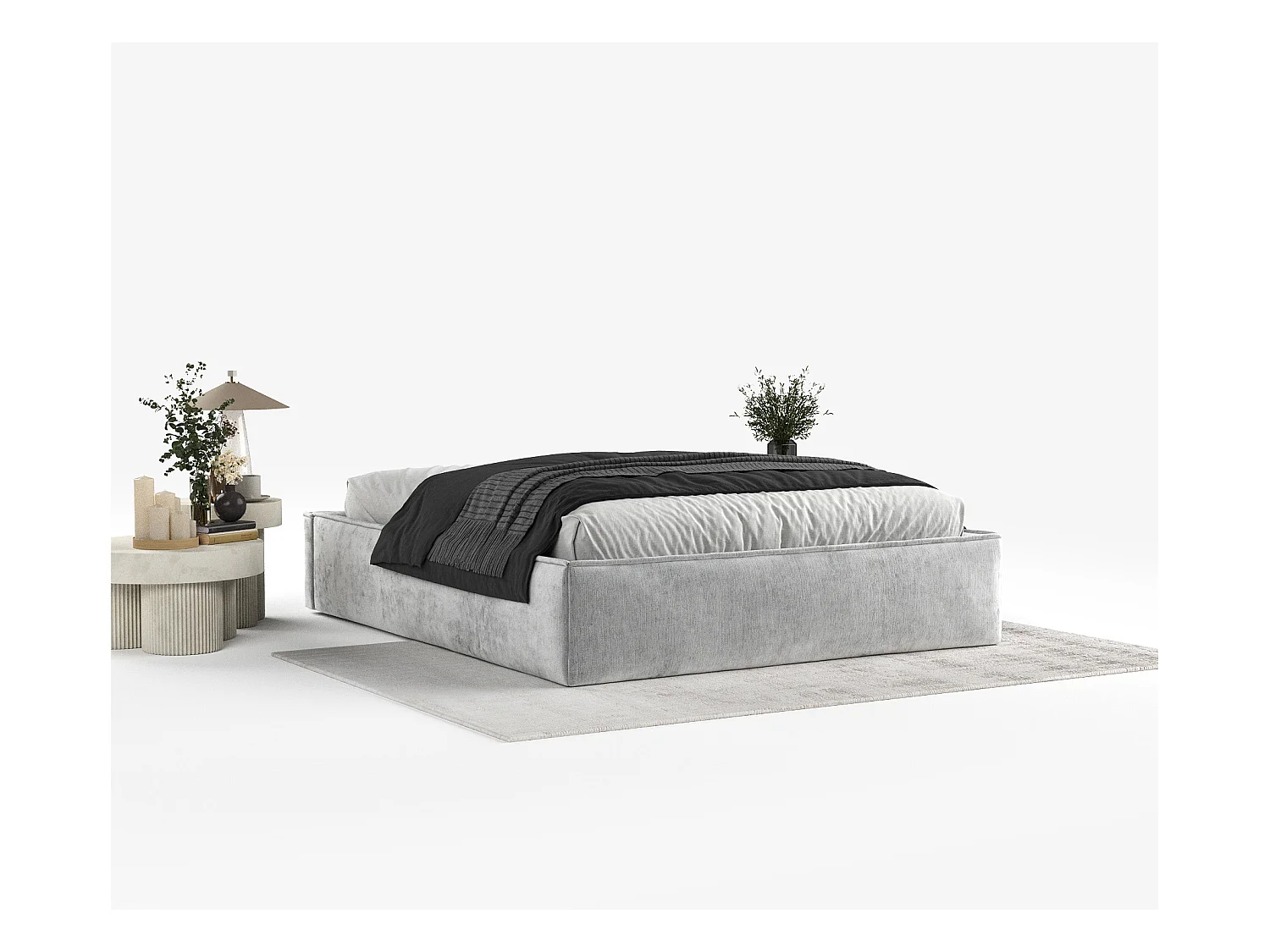 Polsterbett Alvar - 160 x 200 cm - Chenille-Stoff - hellgrau