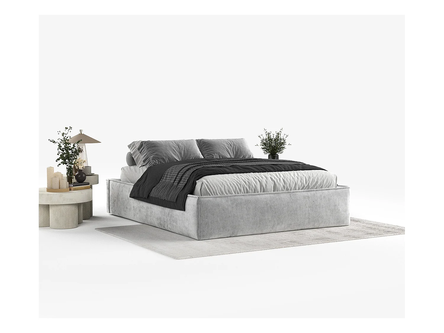 Polsterbett Alvar - 160 x 200 cm - Chenille-Stoff - hellgrau