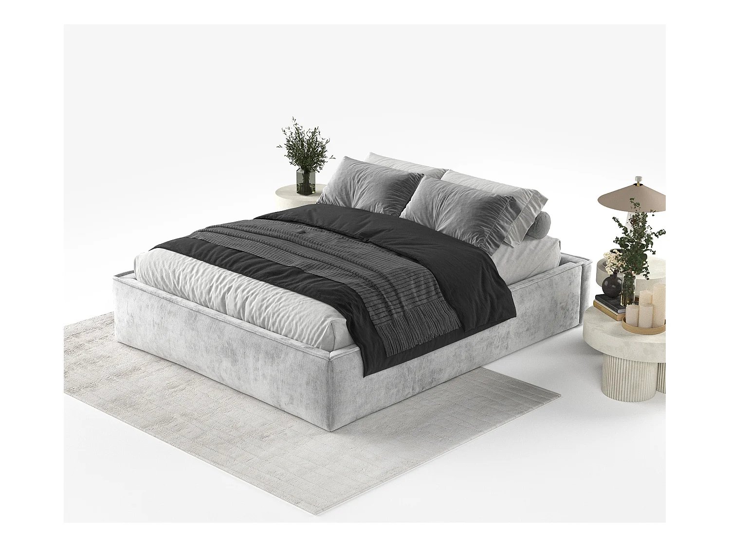 Polsterbett Alvar - 160 x 200 cm - Chenille-Stoff - hellgrau