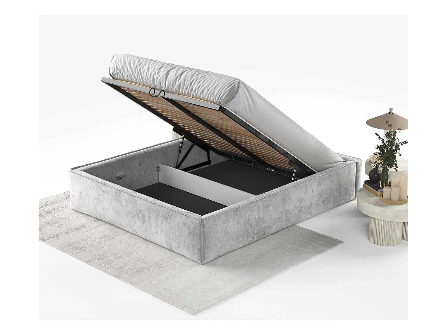 Polsterbett Alvar - 160 x 200 cm - Chenille-Stoff - hellgrau