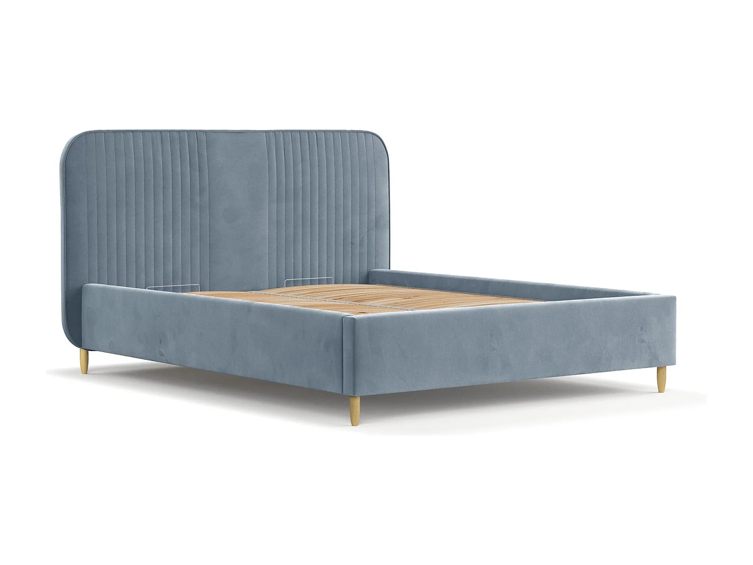 Lit coffre Livy - 160 x 200 cm - velours - bleu gris