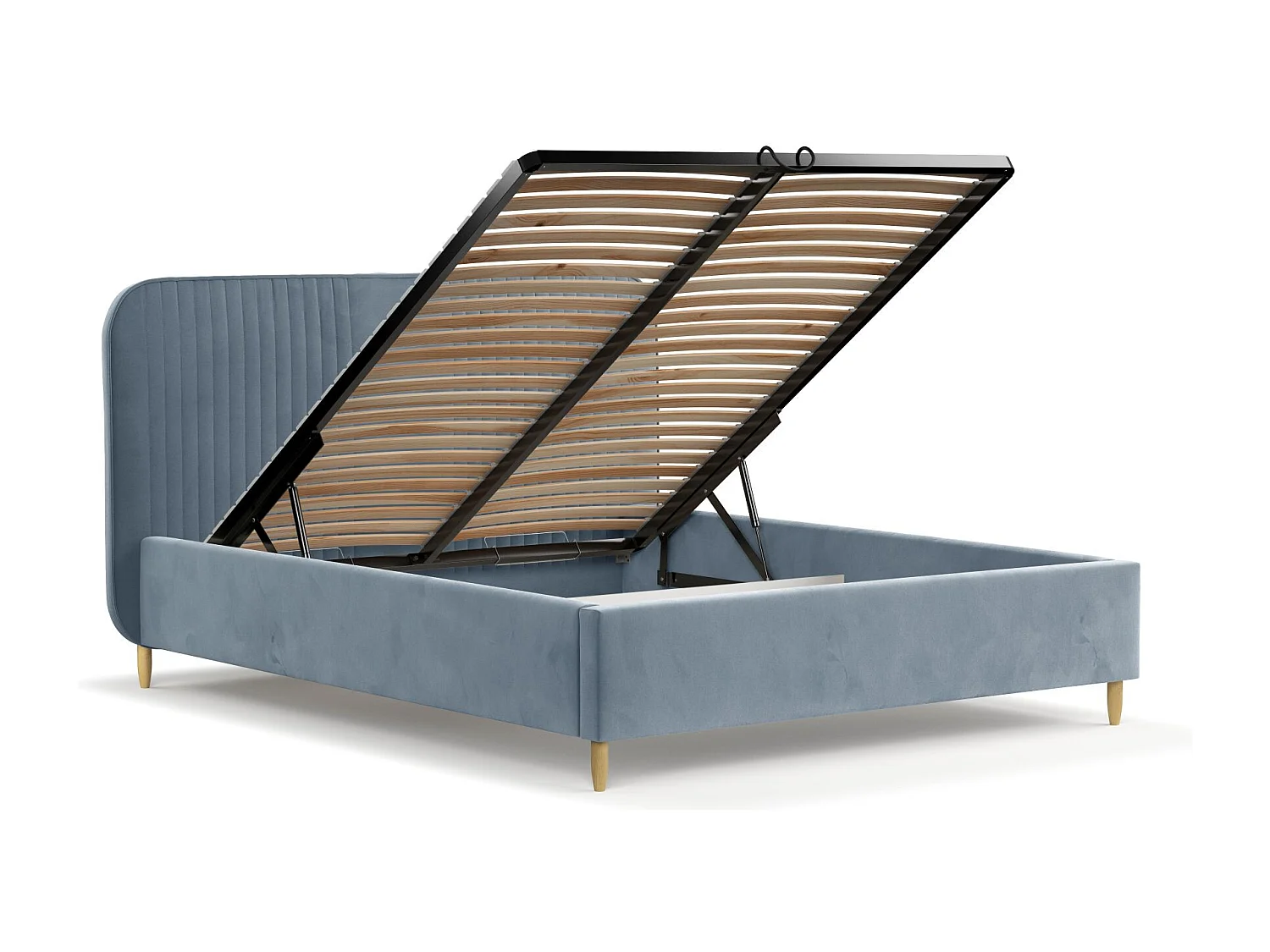 Lit coffre Livy - 160 x 200 cm - velours - bleu gris