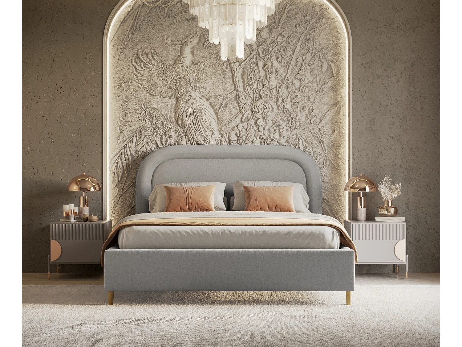 Polsterbett Mija - 160 x 200 cm - Chenille-Stoff - hellgrau