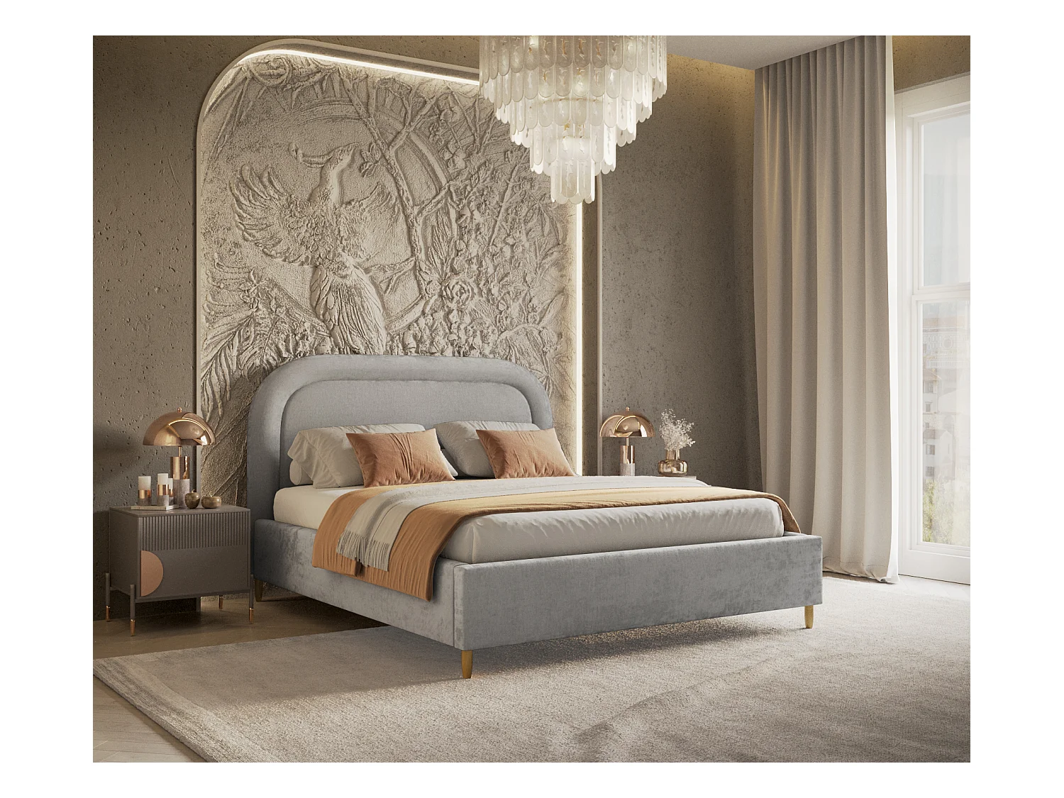 Lit coffre Mija - 160 x 200 cm - chenille - gris clair