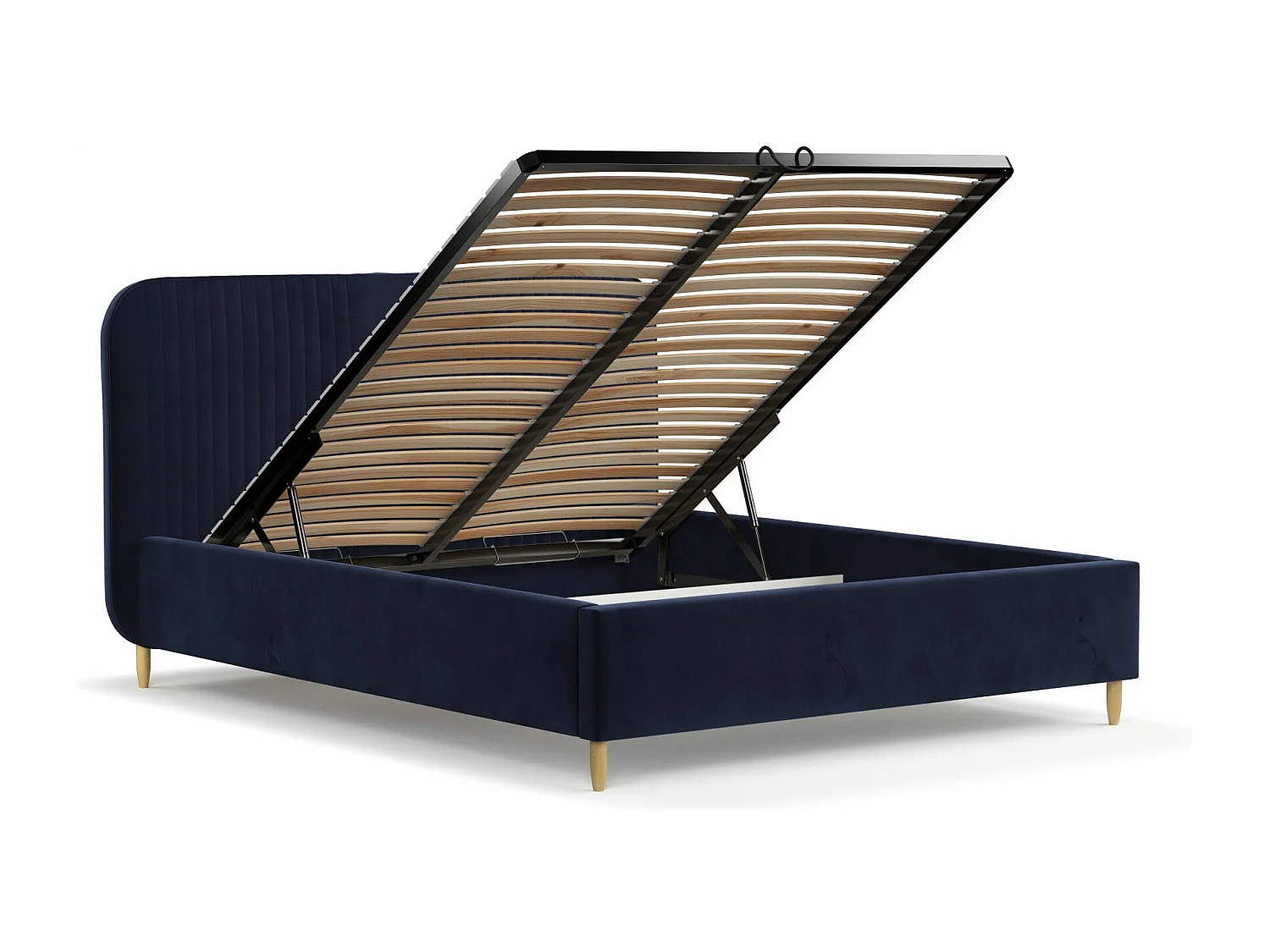 Lit coffre Livy - 180 x 200 cm - velours - bleu marine