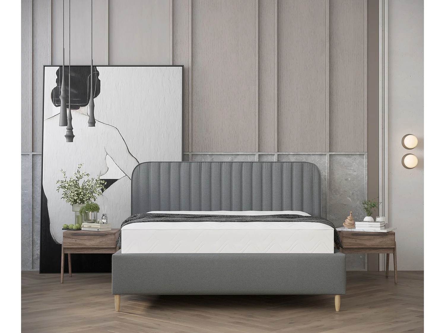 Lit coffre Noto - 180 x 200 cm - toile tissée - gris