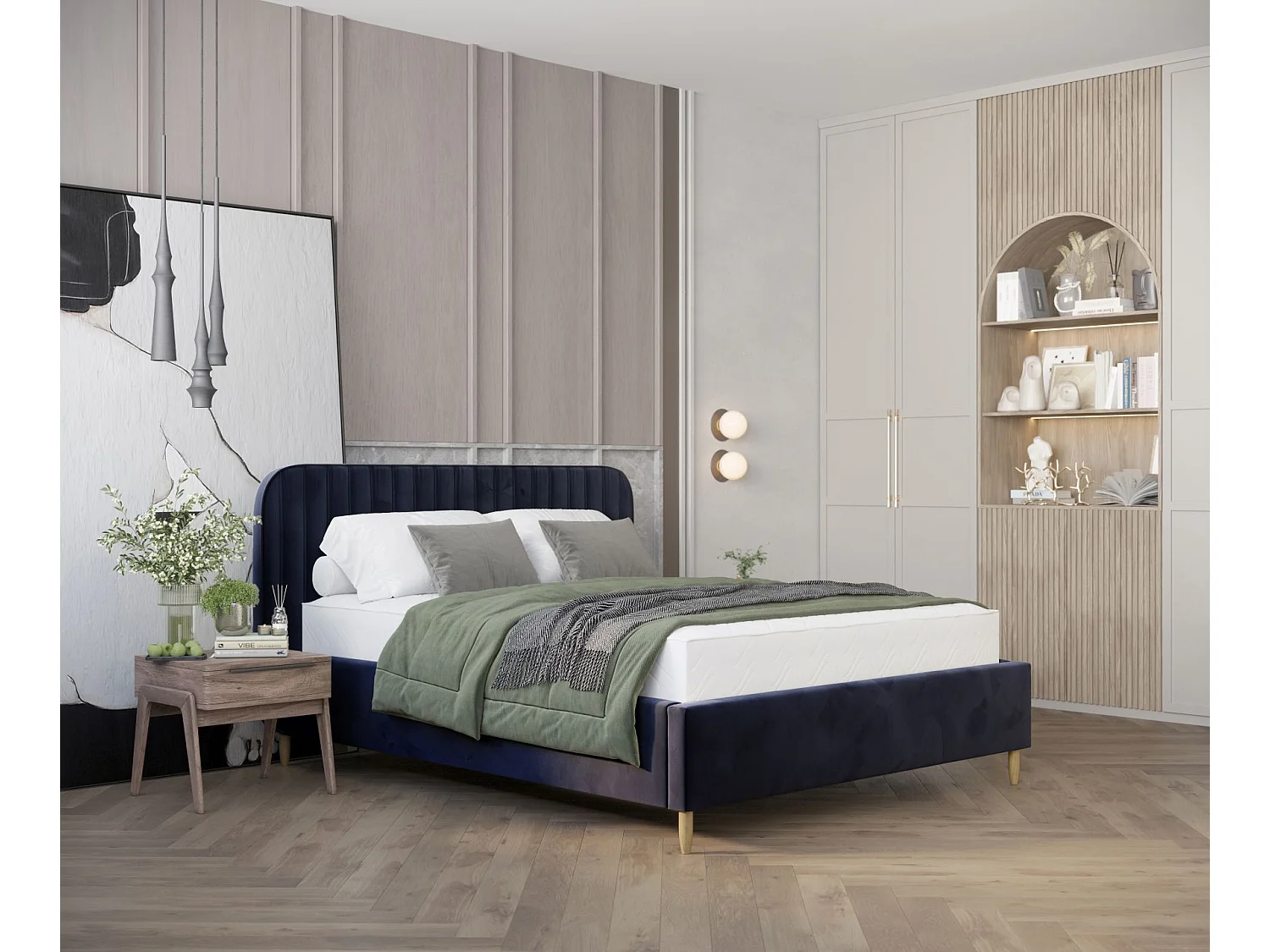 Lit coffre Noto - 120 x 200 cm - velours - bleu marine