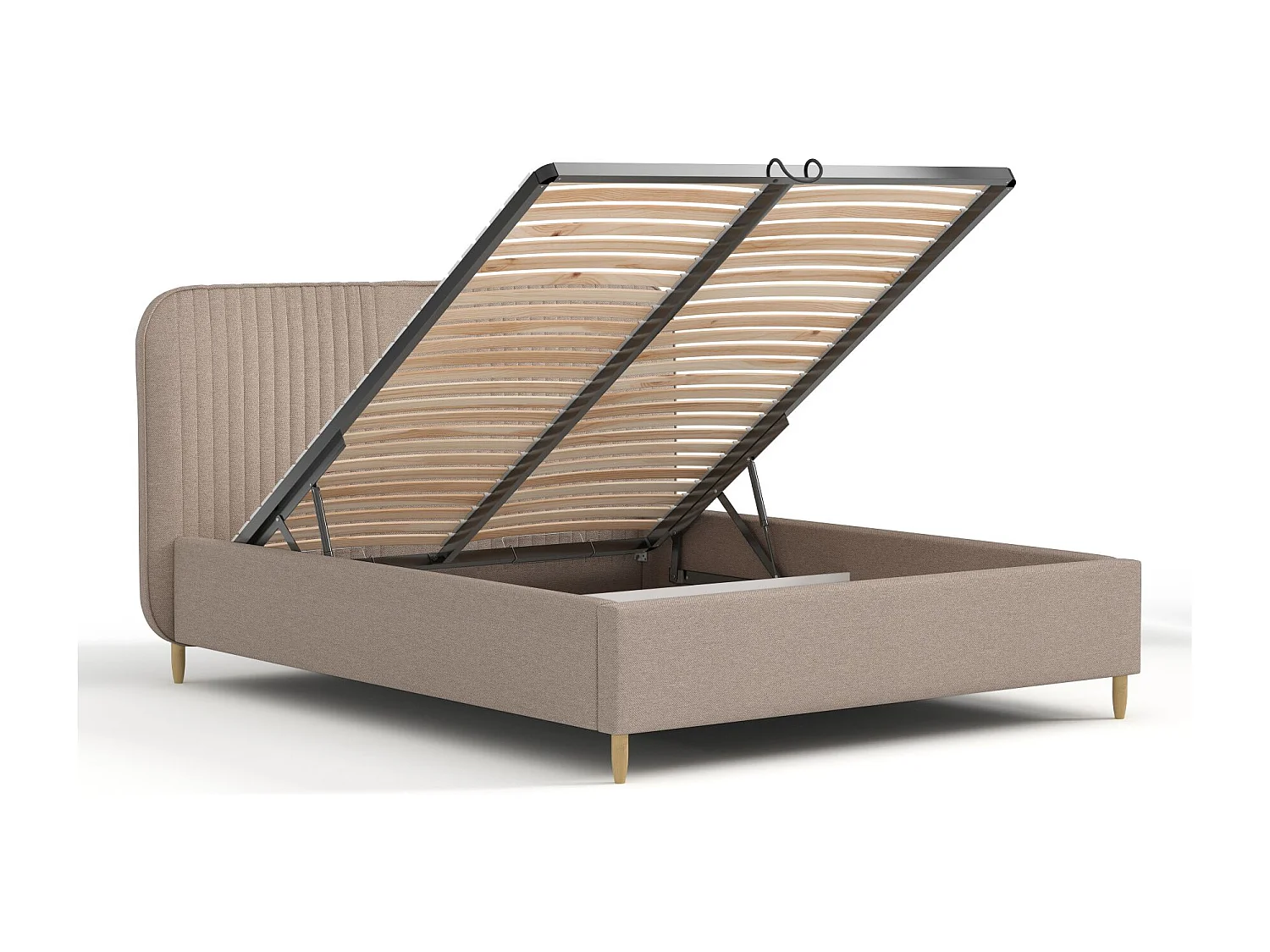 Lit coffre Livy - 180 x 200 cm - toile tissée - brun clair