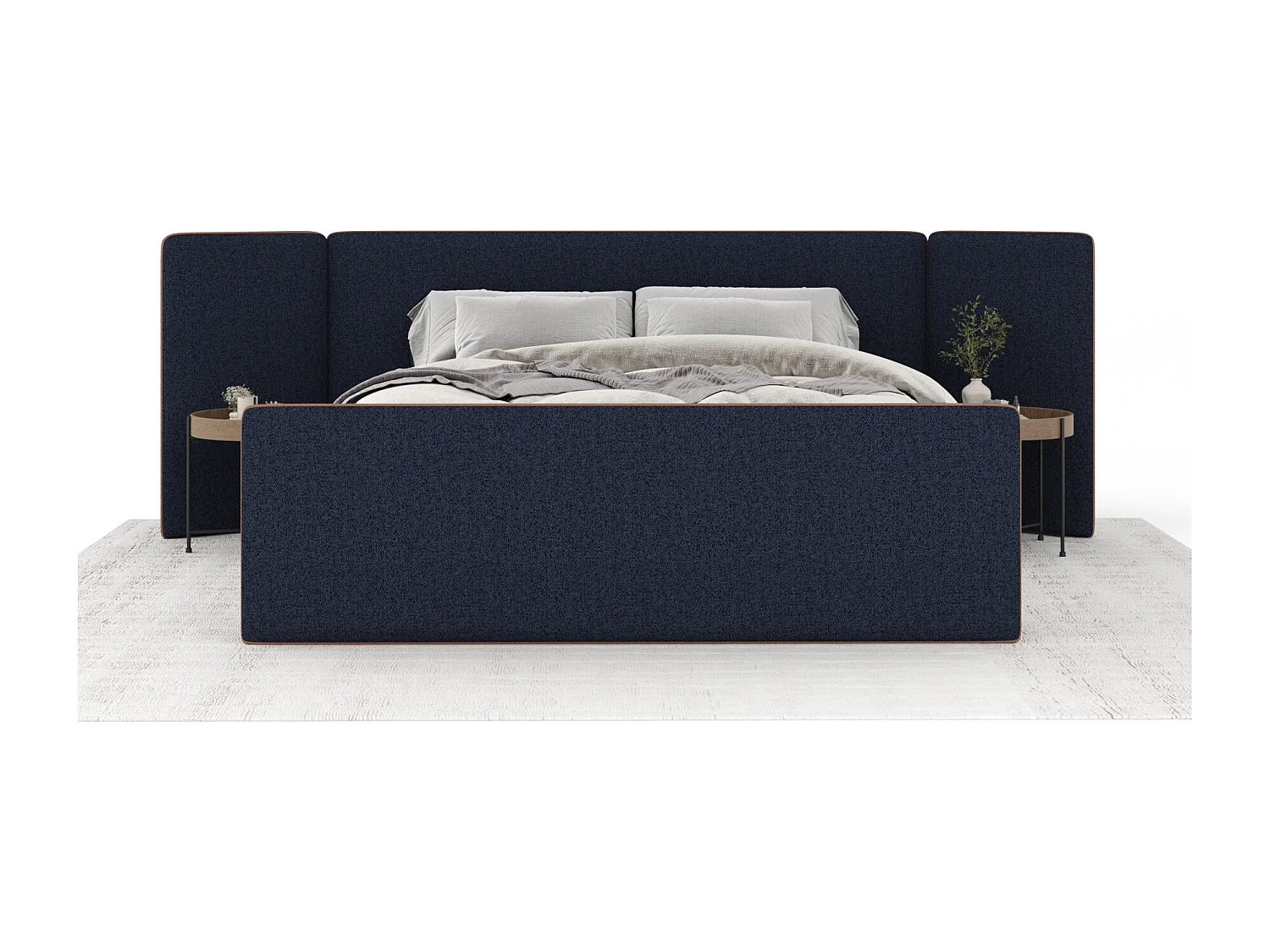 Lit coffre Tokyo - 140 x 200 cm - toile tissée - bleu marine