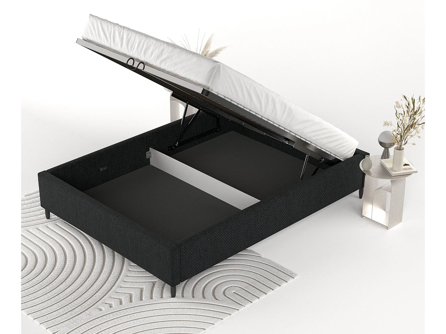 Polsterbett Larch - 200 x 200 cm - Webstoff - schwarz