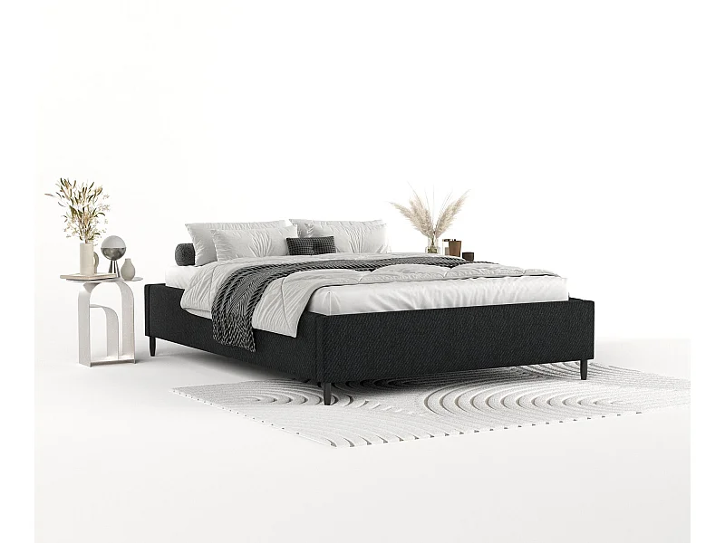 Łóżko tapicerowane Larch - 200 x 200 cm - tkanina pleciona - czarny
