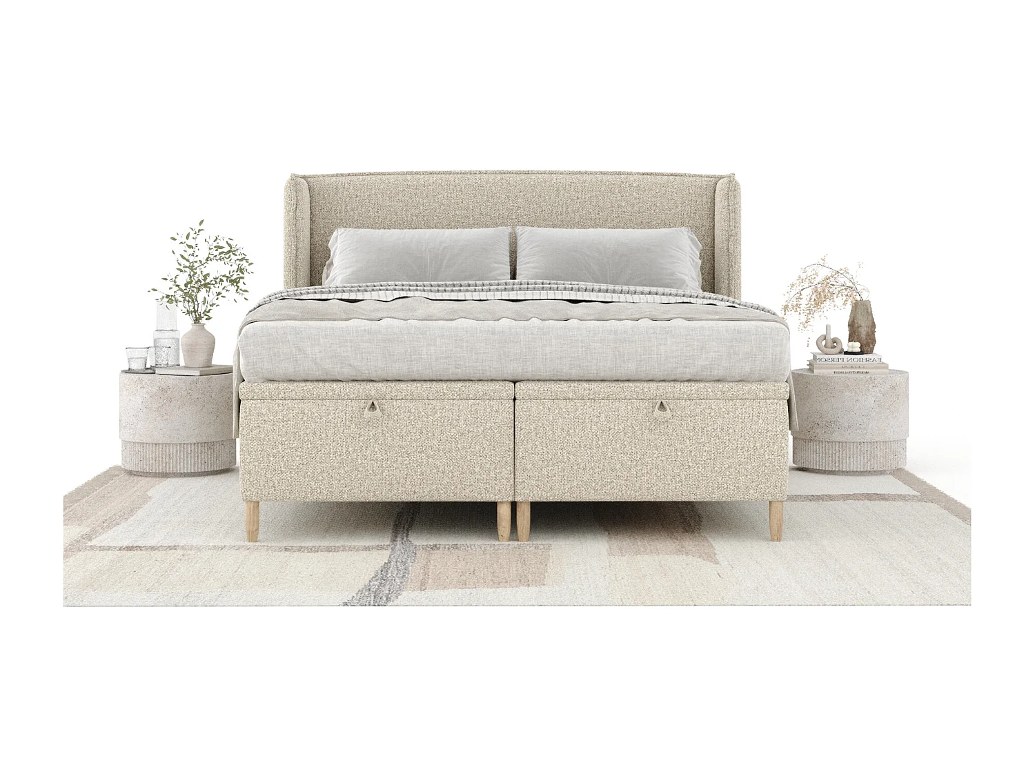 Łóżko tapicerowane w tkaninie boucle Ritual - 140 x 200 cm - beżowy