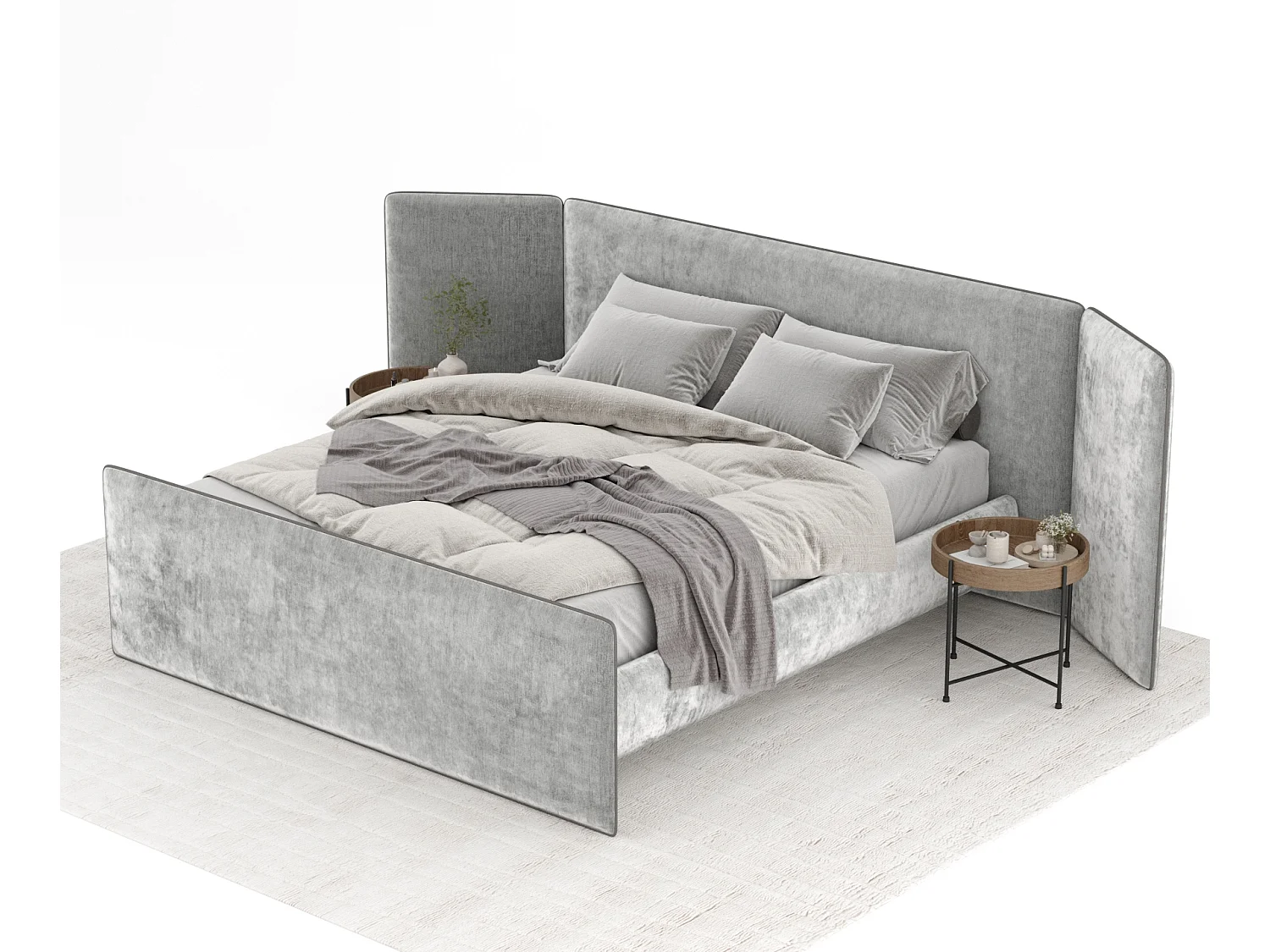 Łóżko tapicerowane Tokyo - 200 x 200 cm - szenil - jasnoszary