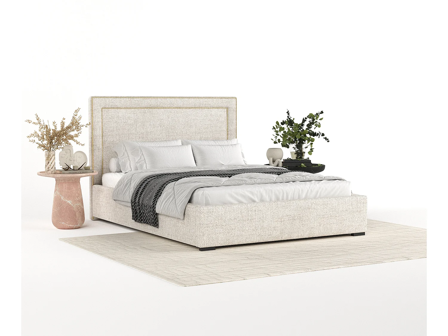 Lit coffre Como - 180 x 200 cm - toile tissée - creme