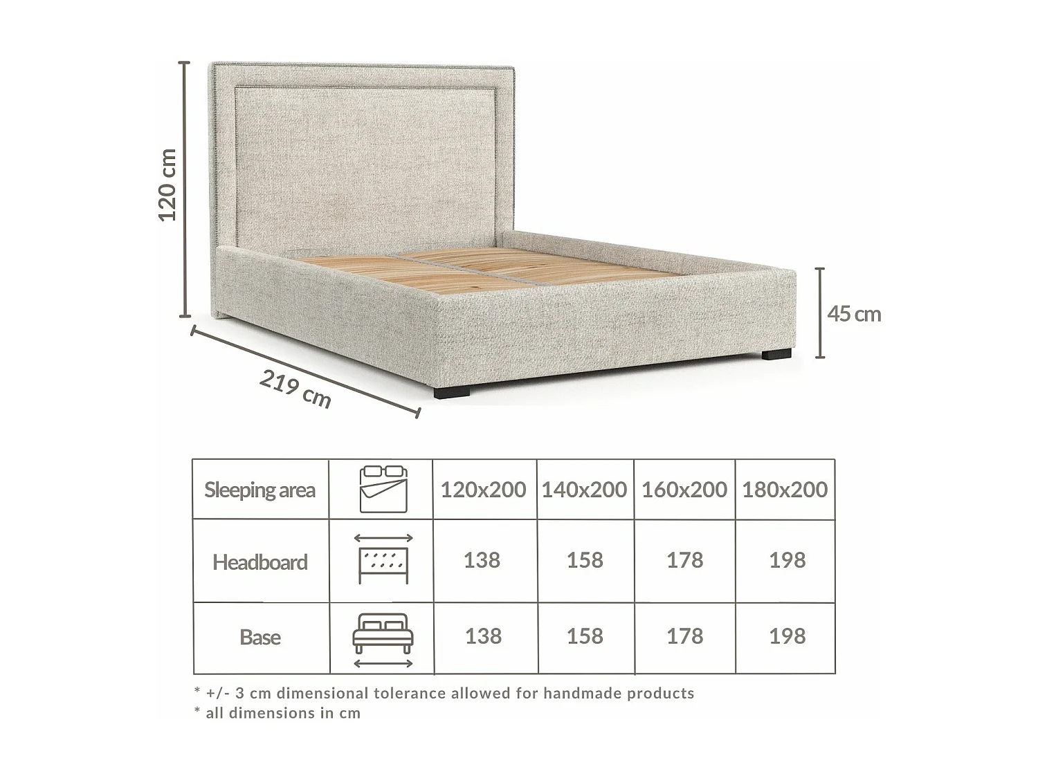 Lit coffre Como - 180 x 200 cm - toile tissée - creme