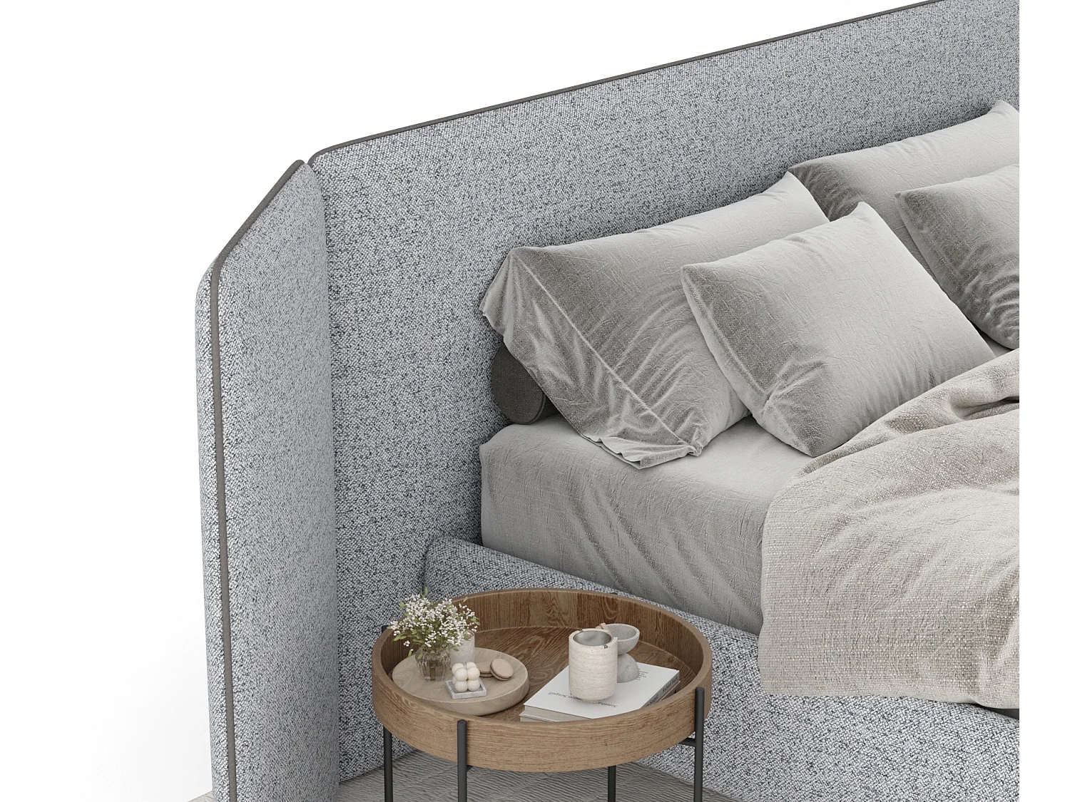 Lit coffre Tokyo - 180 x 200 cm - toile tissée - gris