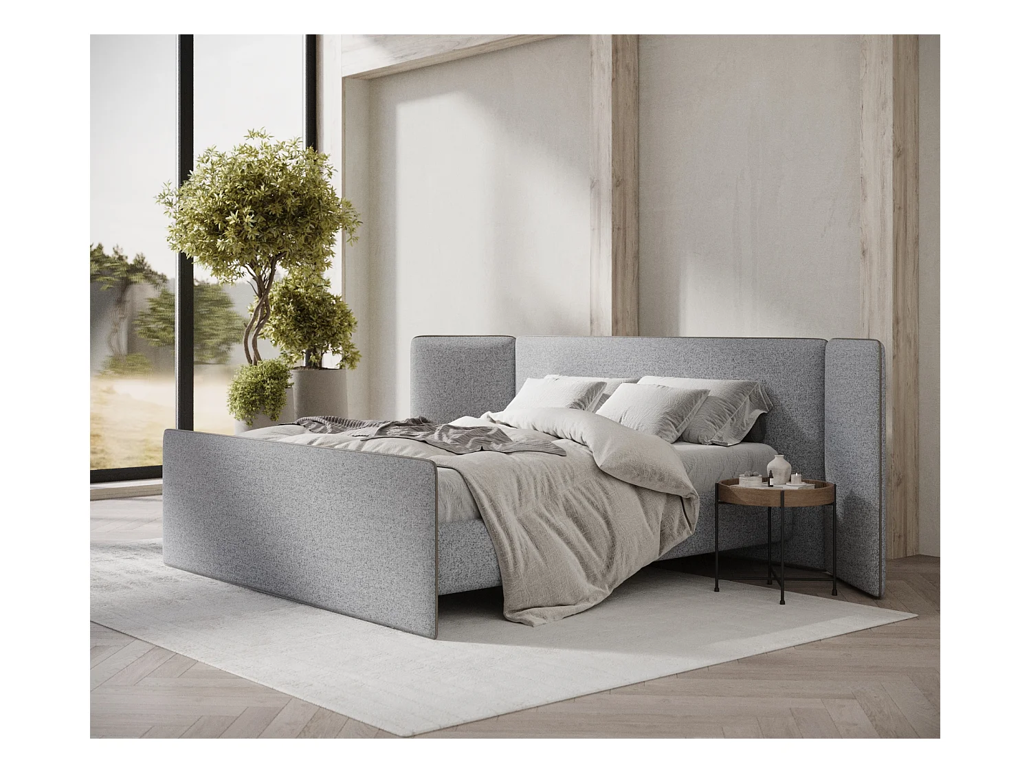 Polsterbett Tokyo - 180 x 200 cm - Webstoff - grau