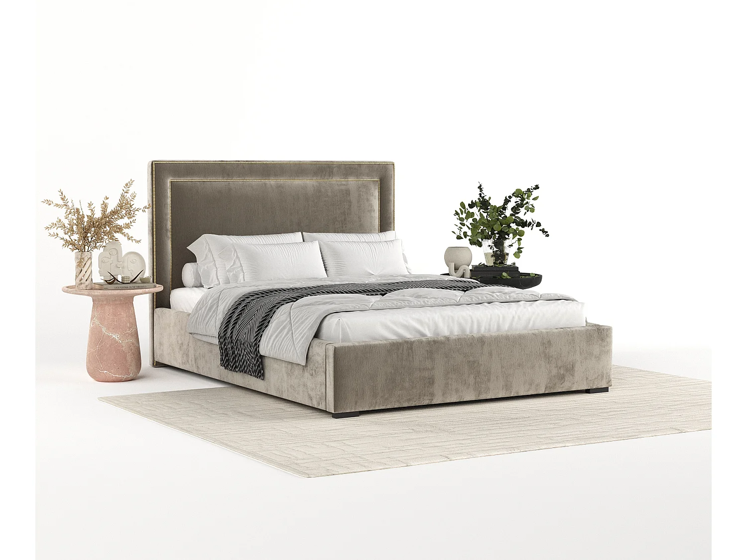 Polsterbett Como - 140 x 200 cm - Chenille-Stoff - beige