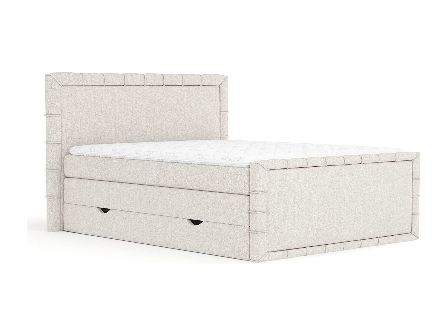 Boxspringbett im Webstoff Estelle - Matratze - Topper - 140x200 cm - beige