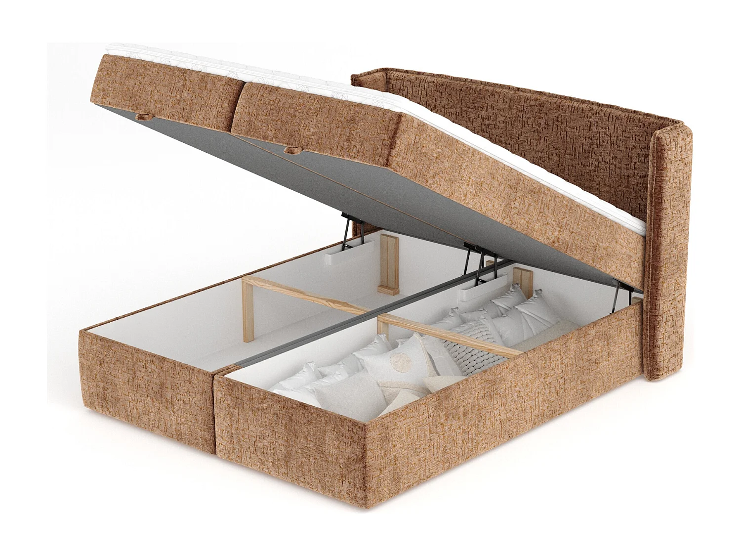 Lit boxspring en tissu chenille Passion - matelas - surmatelas - 160x200 cm - couleur cuivre