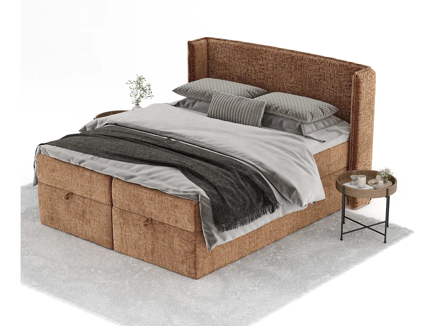 Lit boxspring en tissu chenille Passion - matelas - surmatelas - 160x200 cm - couleur cuivre