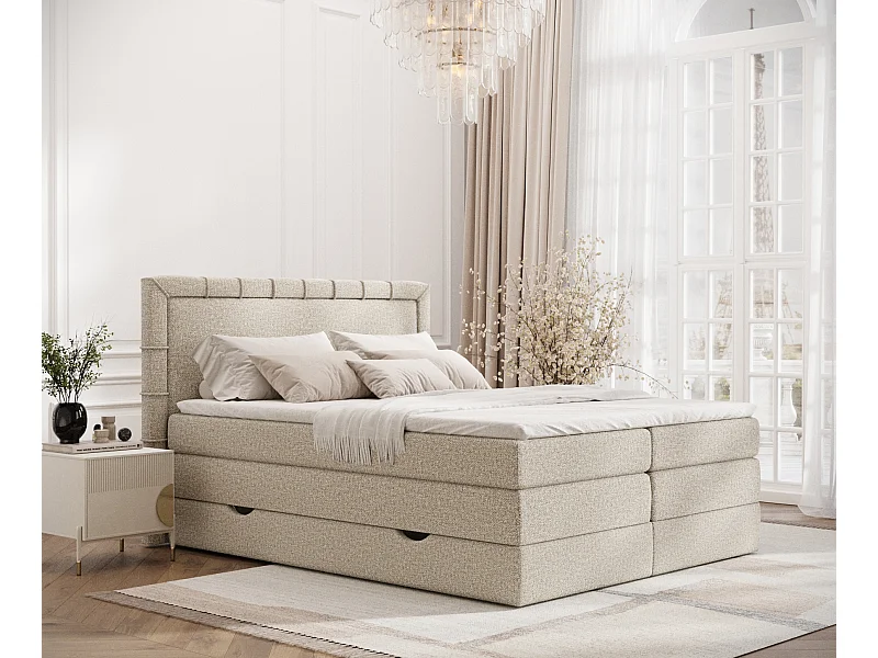 Boxspringbett aus Boucle-Stoff Rosabel - matelas - surmatelas - 160x200 cm - beige