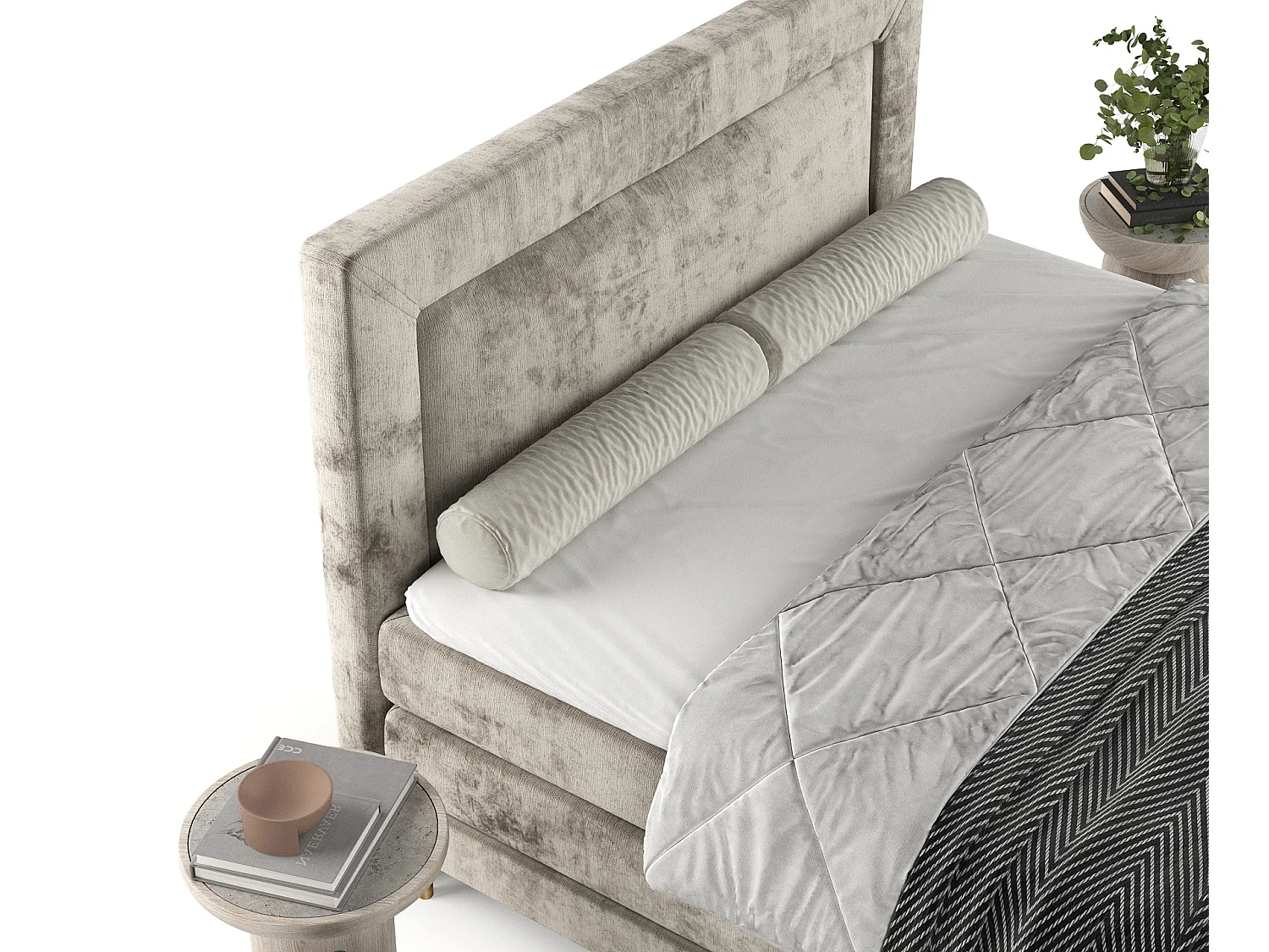 Boxspringbett aus Chenille-Stoff Madame - Matratze - Toppermatratze - 140x200 cm - beige