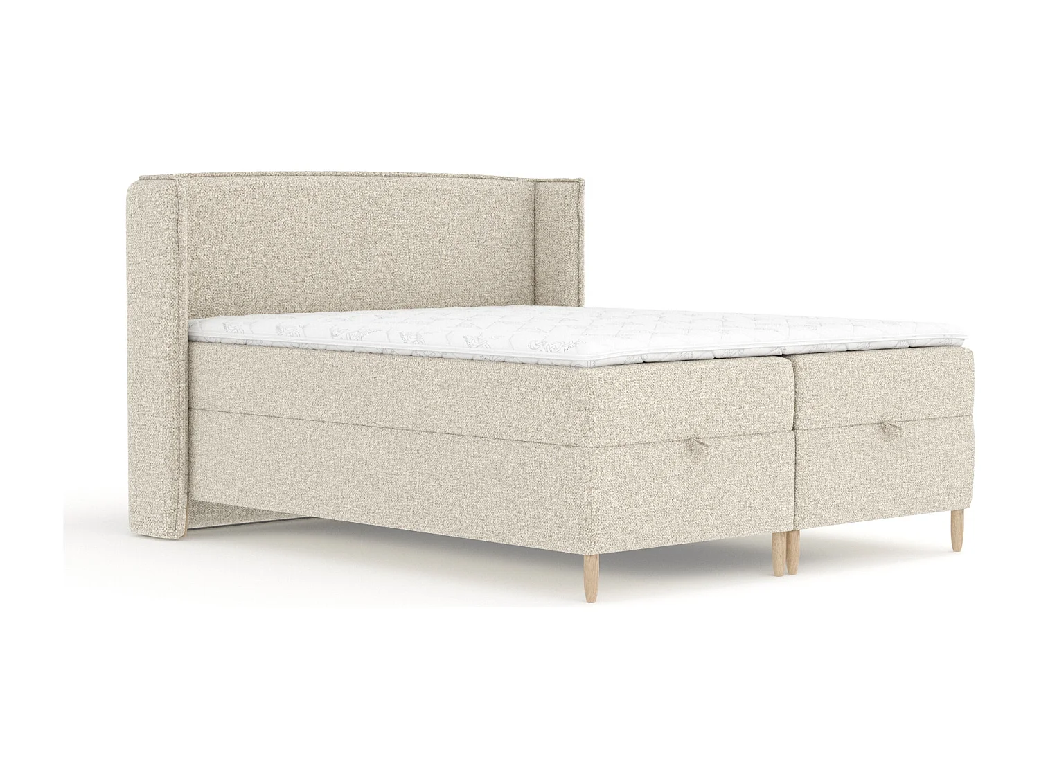 Boxspringbett aus Boucle-Stoff Monpelli - Matratze - Toppermatratze - 160x200 cm - beige