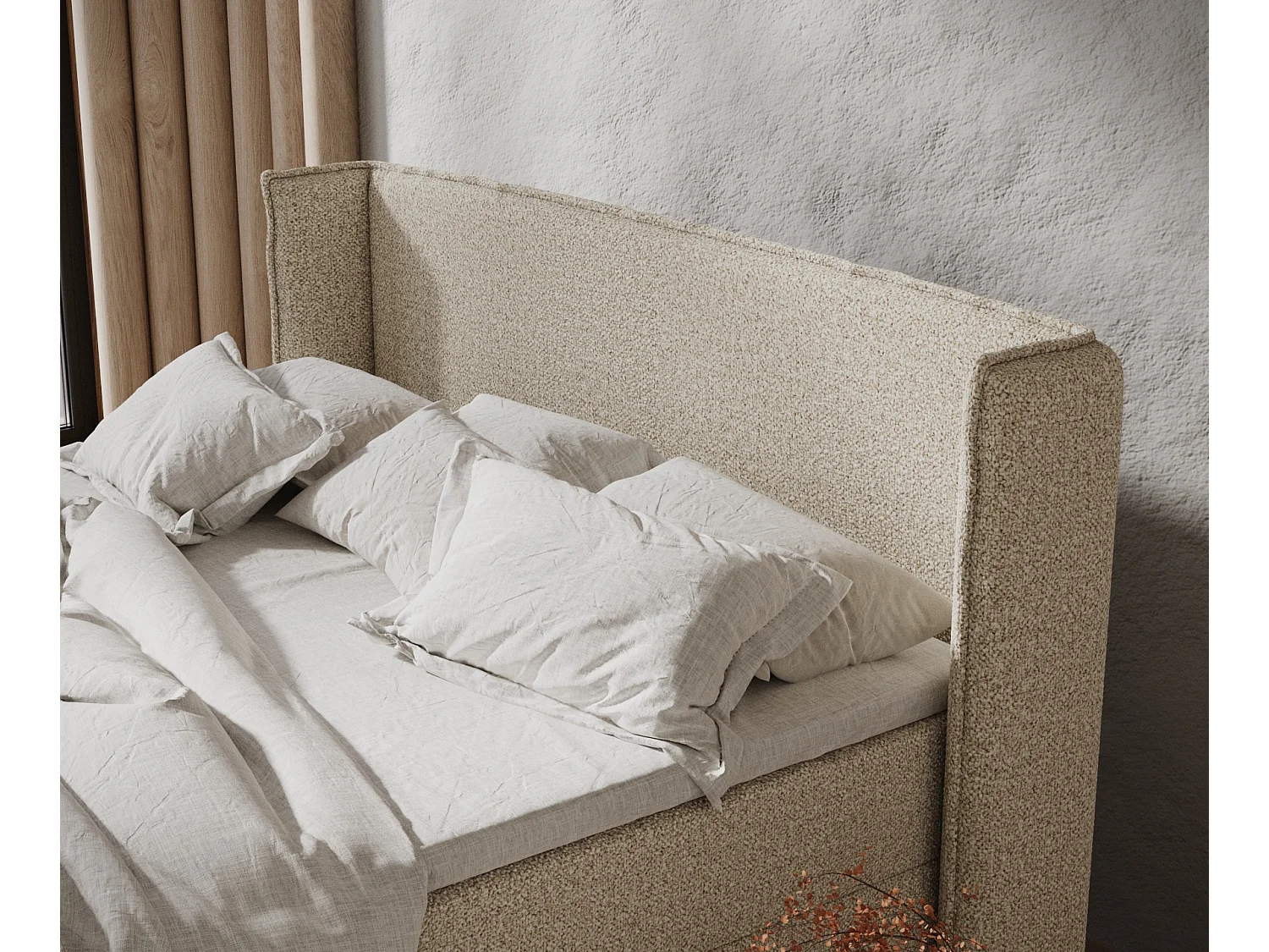 Lit boxspring en tissu bouclette Monpelli - matelas - surmatelas - 160x200 cm - beige