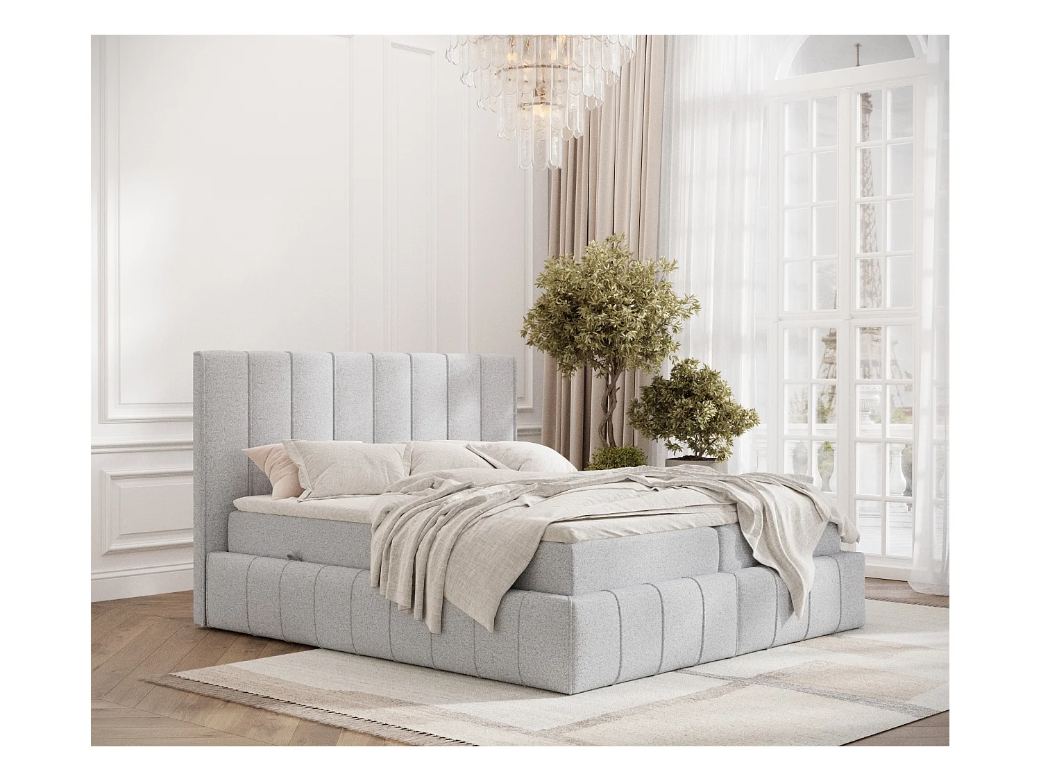 Lit boxspring en toile tissée Moretti - matelas - surmatelas - 140x200 cm - gris clair