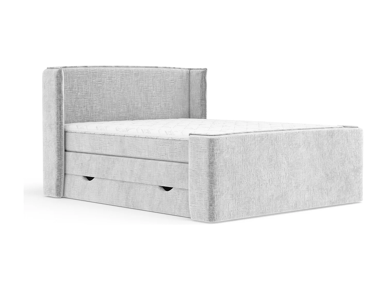 Lit boxspring en tissu chenille Freeland - matelas - surmatelas - 160x200 cm - gris clair