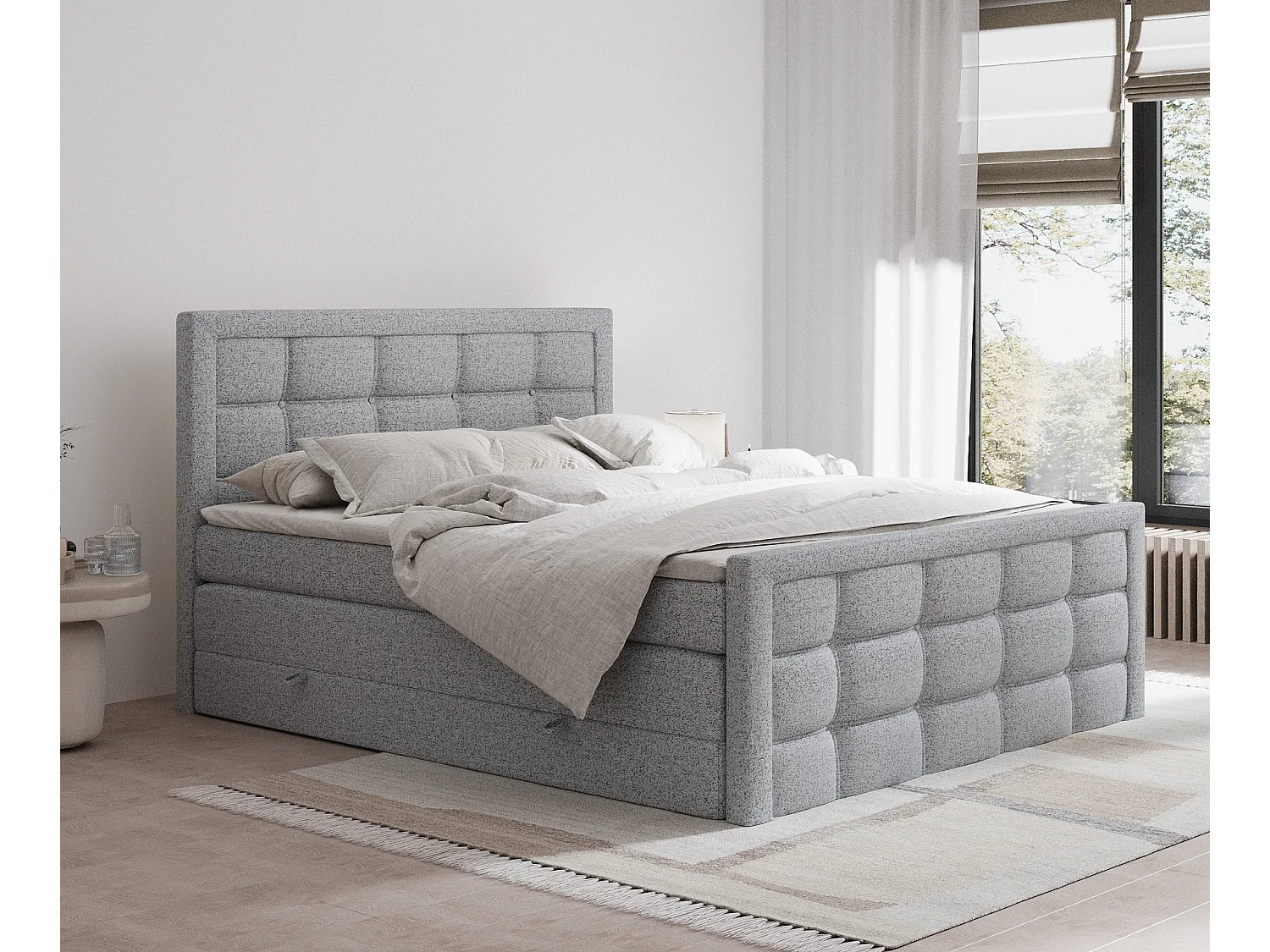 Boxspringbett aus Webstoff Ambrosia - Matratze - Toppermatratze - 160x200 cm - grau