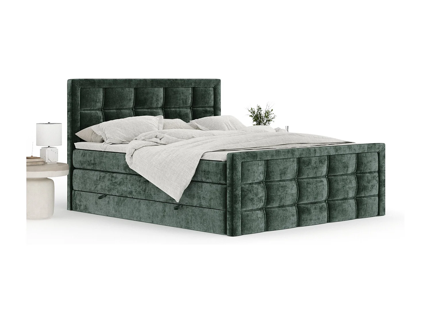 Lit boxspring en tissu chenille Ambrosia - matelas - surmatelas - 140x200 cm - vert