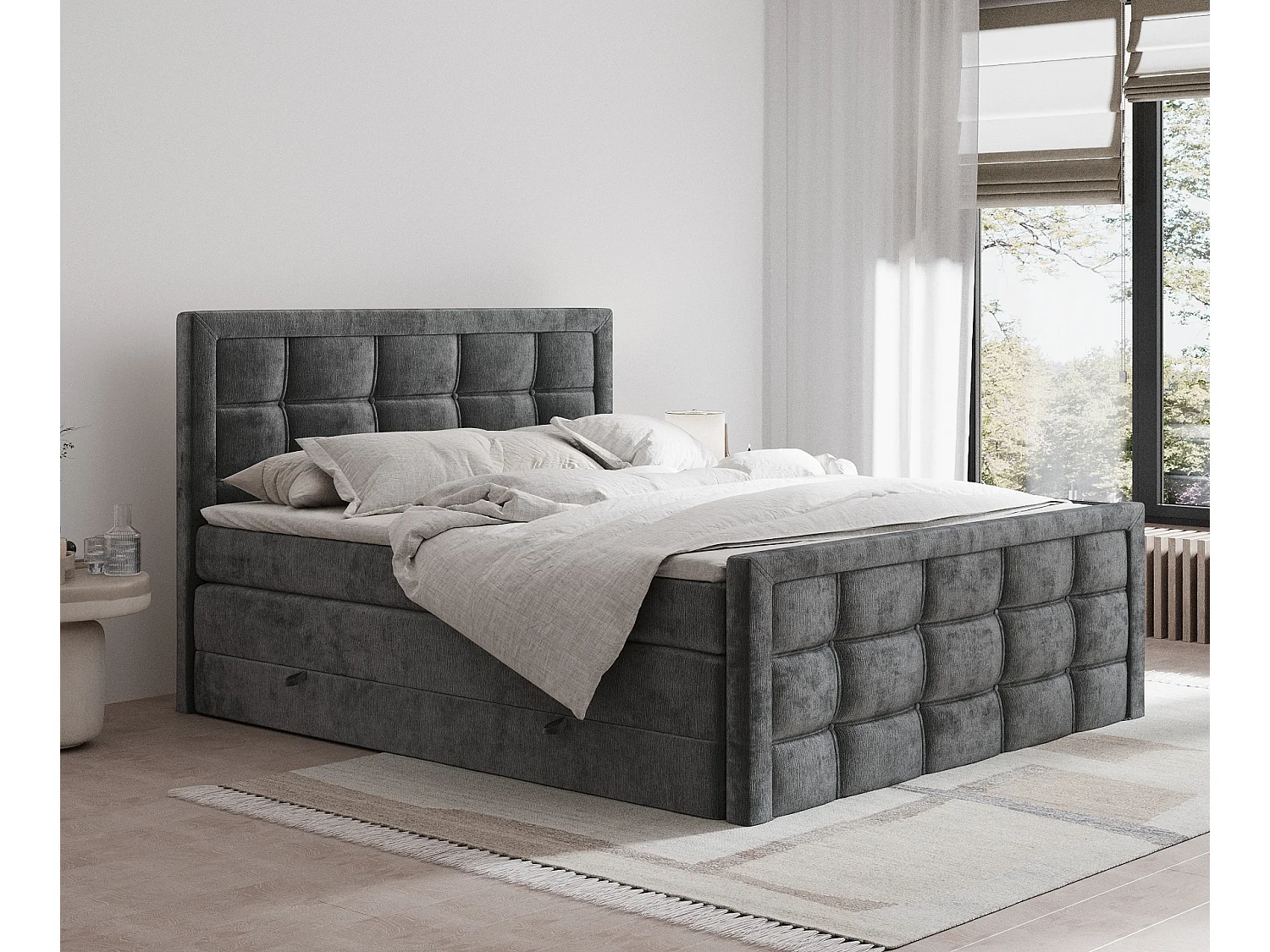 Boxspringbett aus Chenille-Stoff Ambrosia - Matratze - Toppermatratze - 160x200 cm - anthrazit
