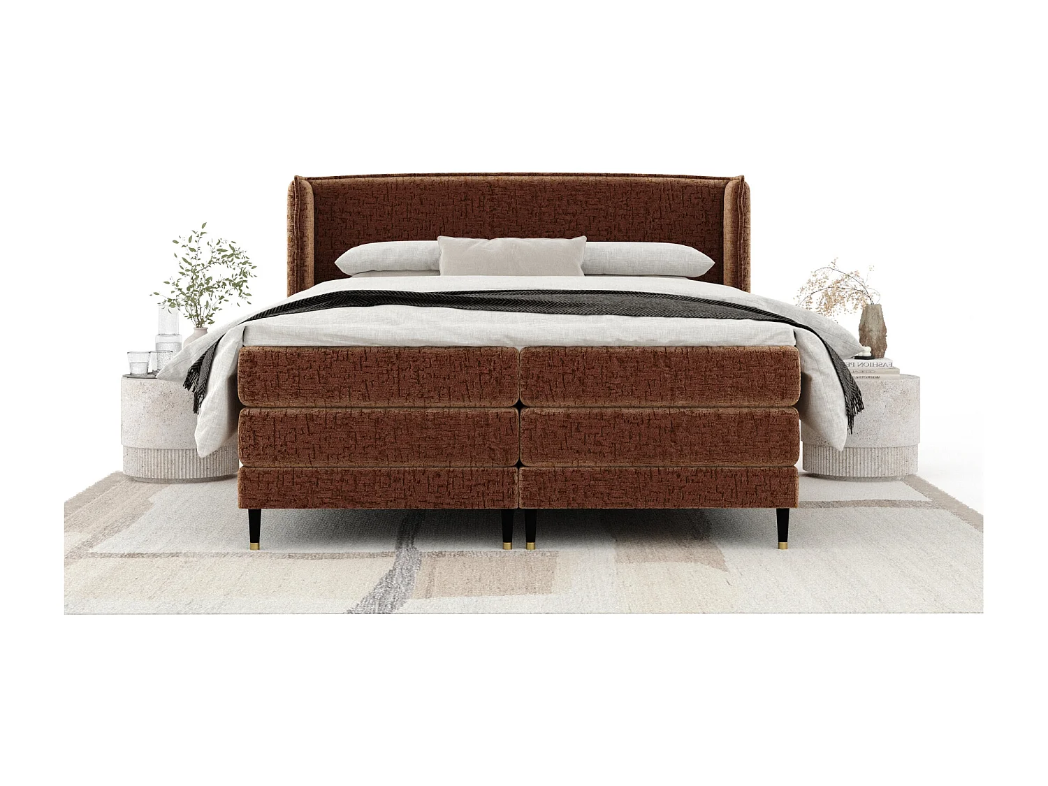 Boxspringbett aus Chenille-Stoff Carizzo - Matratze - Toppermatratze - 180x200 cm - kupferfarbe