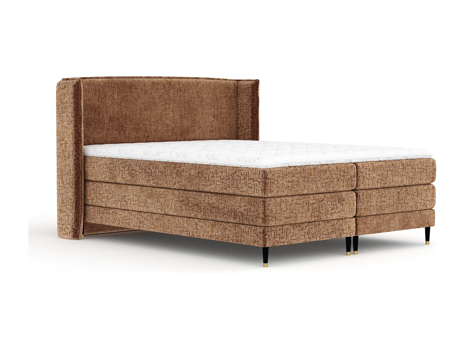 Boxspringbett aus Chenille-Stoff Carizzo - Matratze - Toppermatratze - 180x200 cm - kupferfarbe