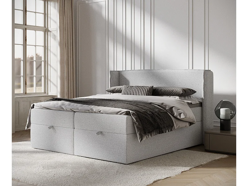 Boxspringbett aus Webstoff Passion - Matratze - Toppermatratze - 160x200 cm - hellgrau