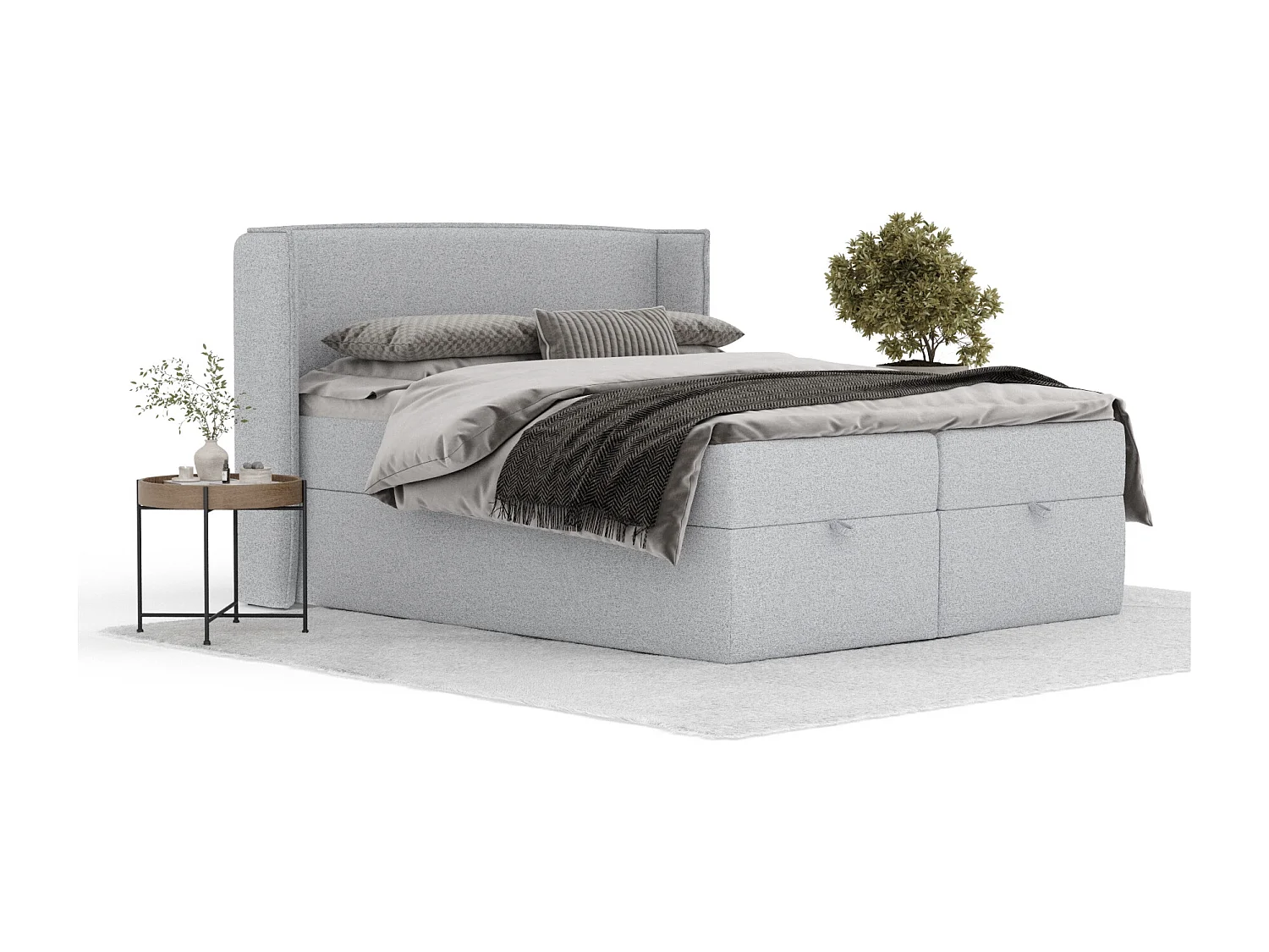 Boxspringbett aus Webstoff Passion - Matratze - Toppermatratze - 160x200 cm - hellgrau