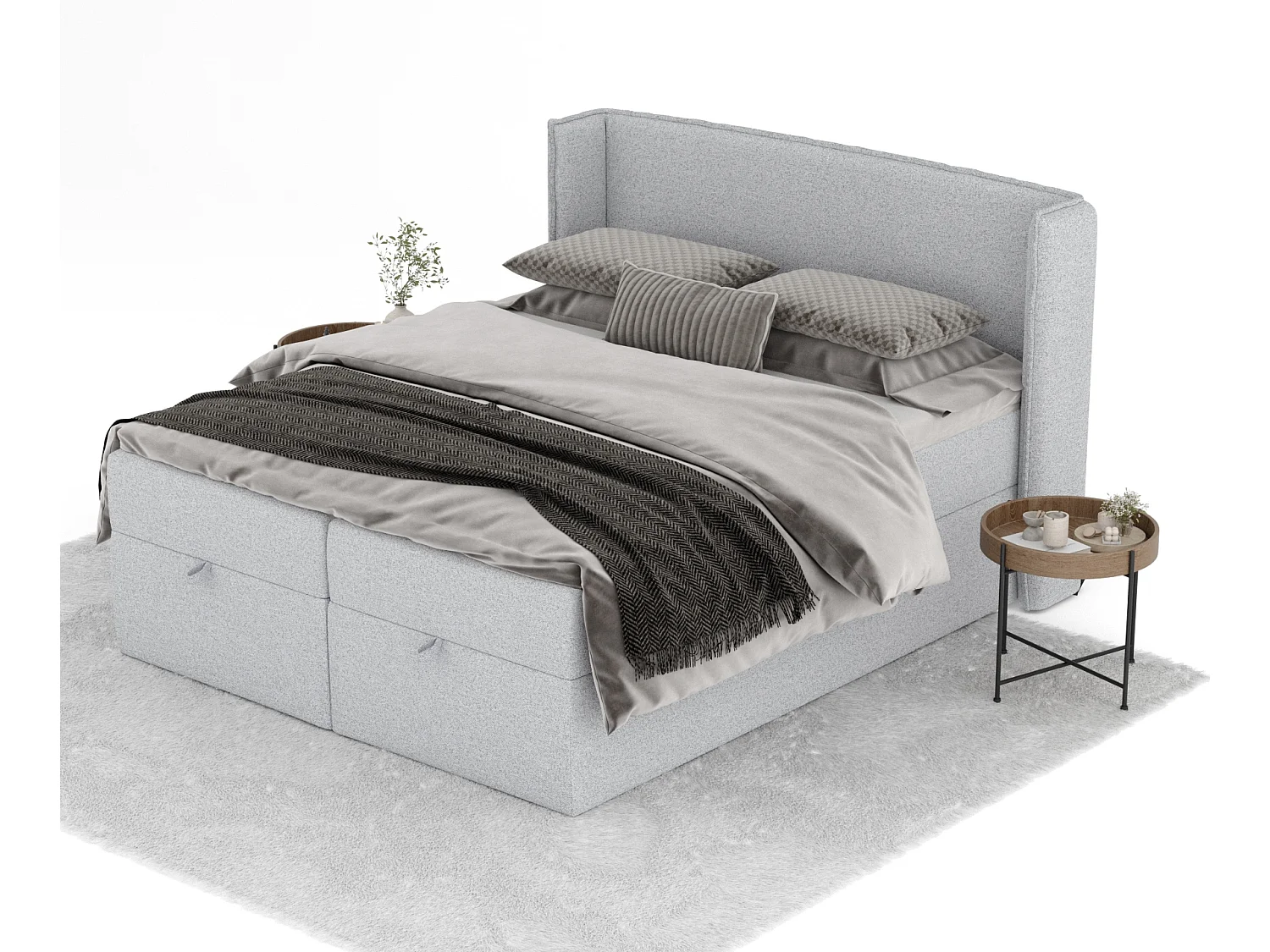 Boxspringbett aus Webstoff Passion - Matratze - Toppermatratze - 160x200 cm - hellgrau