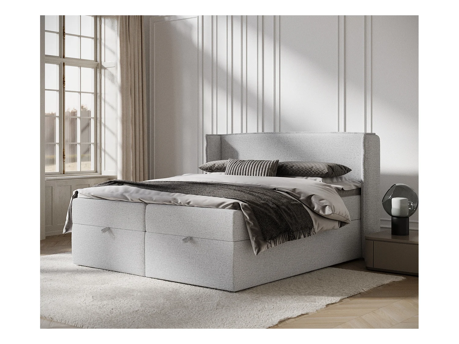 Lit boxspring en toile tissée Passion - matelas - surmatelas - 160x200 cm - gris clair