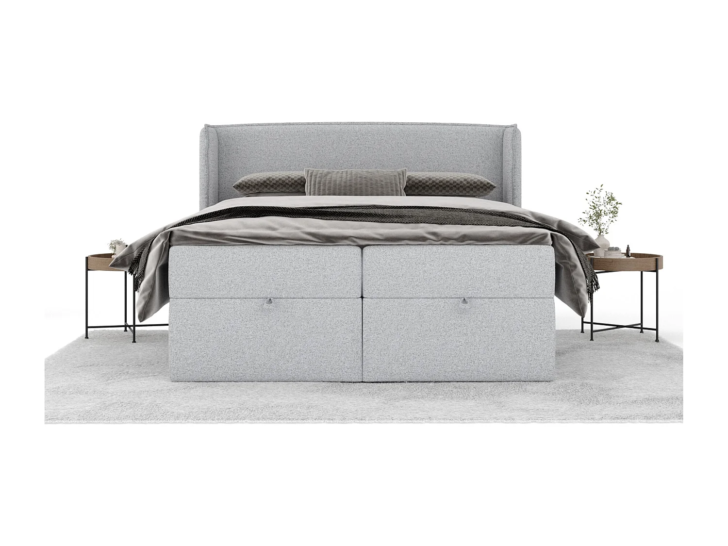 Boxspringbett aus Webstoff Passion - Matratze - Toppermatratze - 180x200 cm - hellgrau