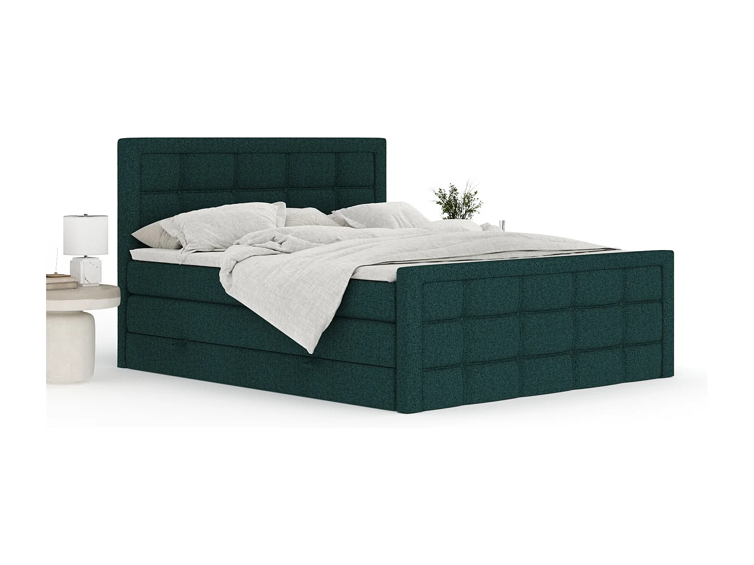 Boxspringbett aus Webstoff Ambrosia - Matratze - Toppermatratze - 200x200 cm - grün