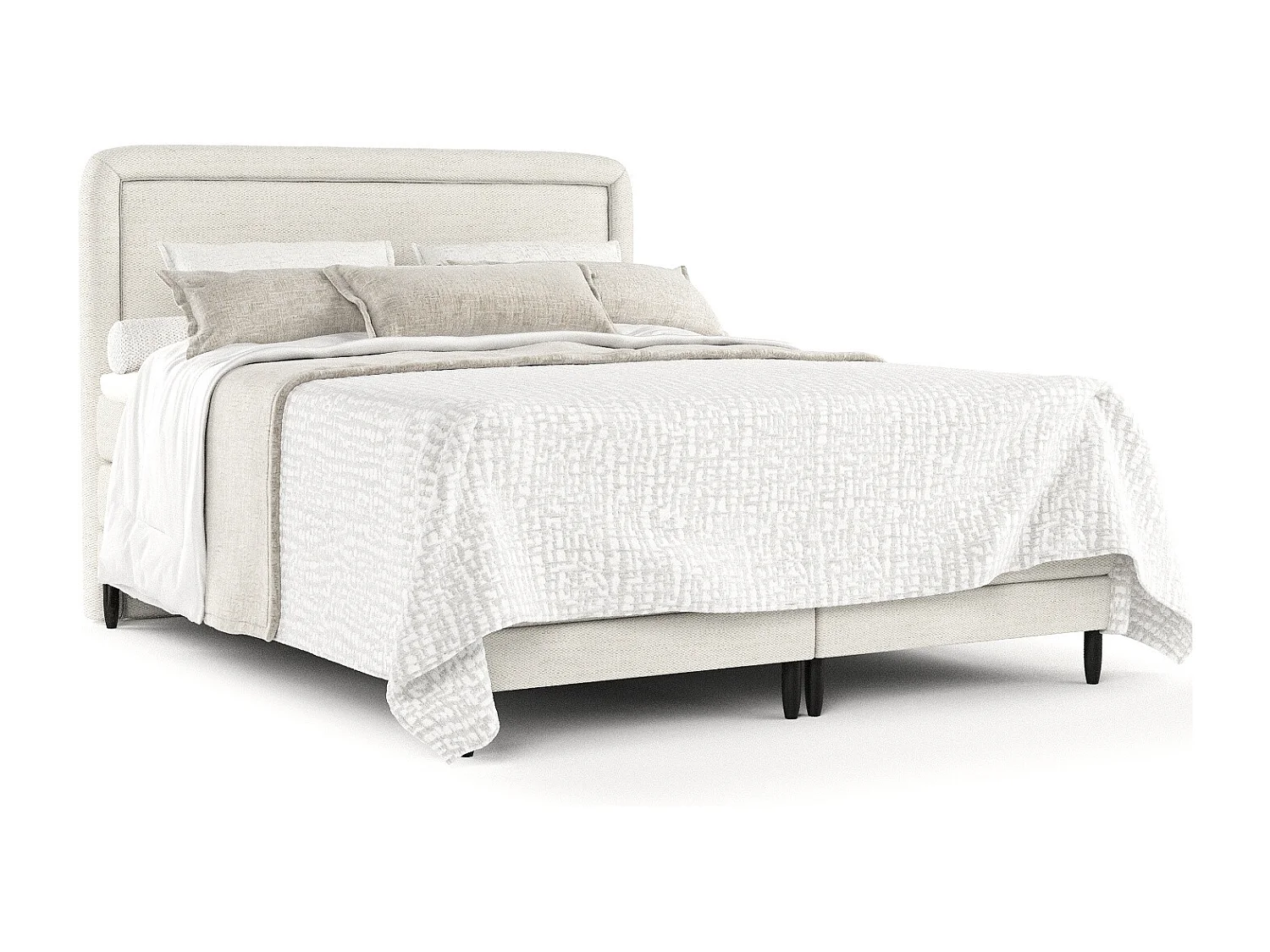 Łóżko boxspring w tkaninie plecionej Dove - materac - topper - 180x200 cm - kremowy